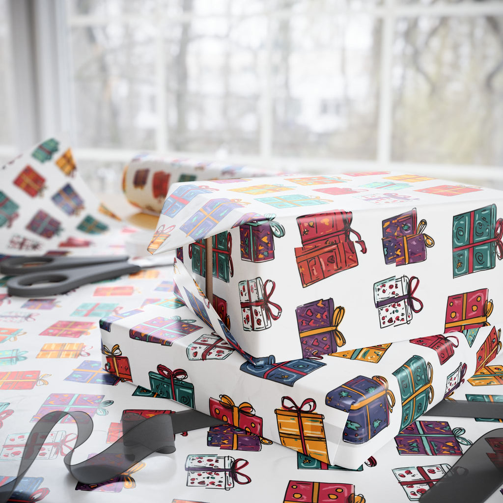 Gift Wrap Paper Roll — Colorful Hand-Drawn Presents Pattern