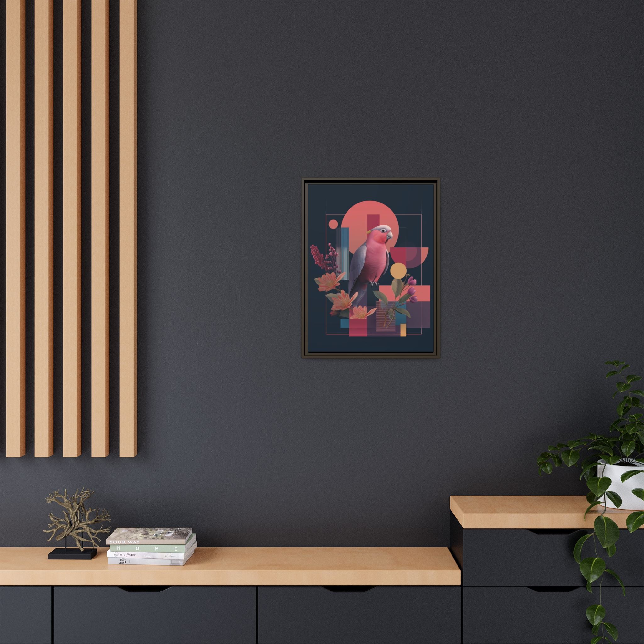 Galah Geometric Framed Print : Stylized Digital Cockatoo Portrait, Contemporary Abstract Botanical    |   Custom Orders Accepted