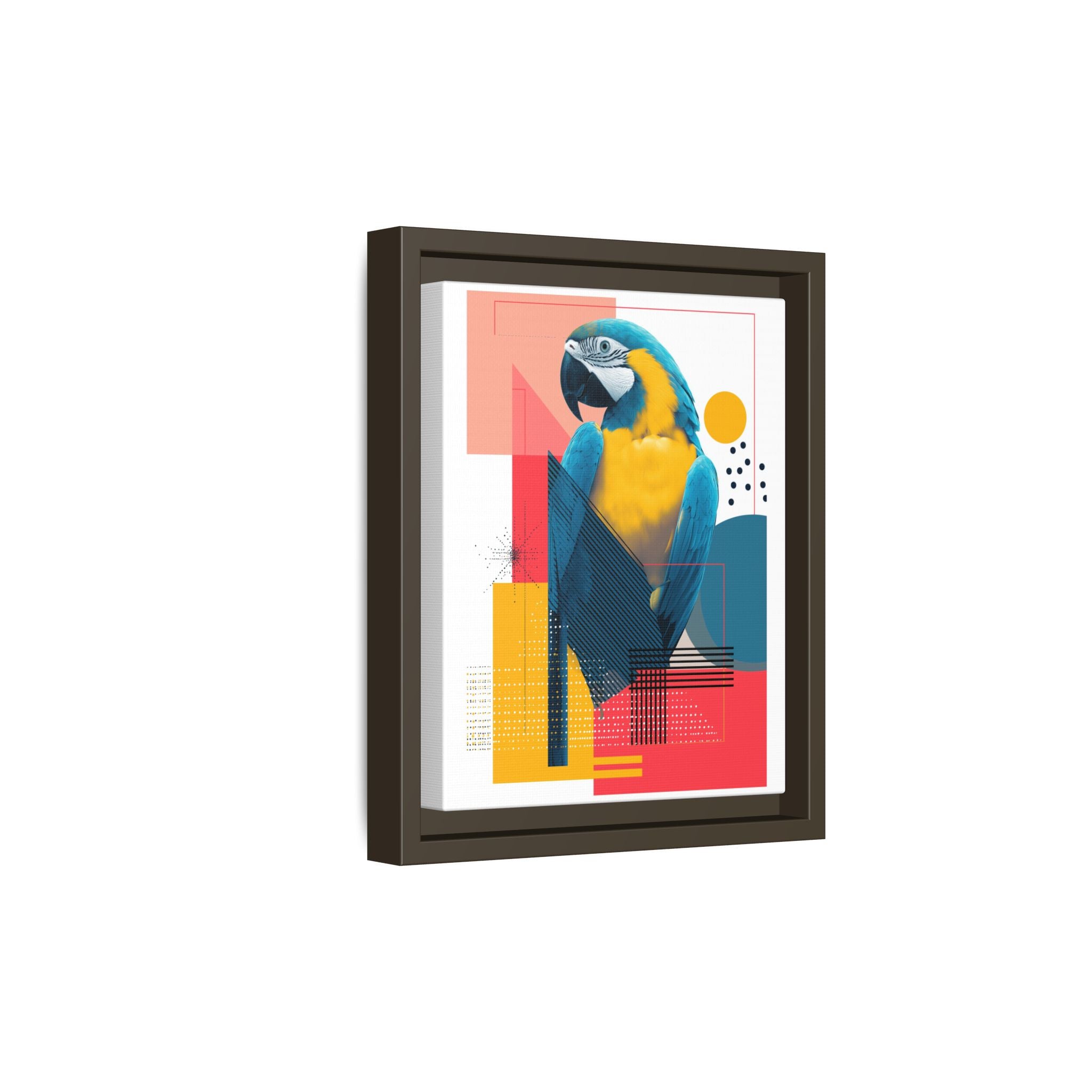 Prismatic Parrot Framed Print: Blue and Yellow Macaw in Geometric Space, Digital Art Composition   |  Personalized & Custom Orders Available