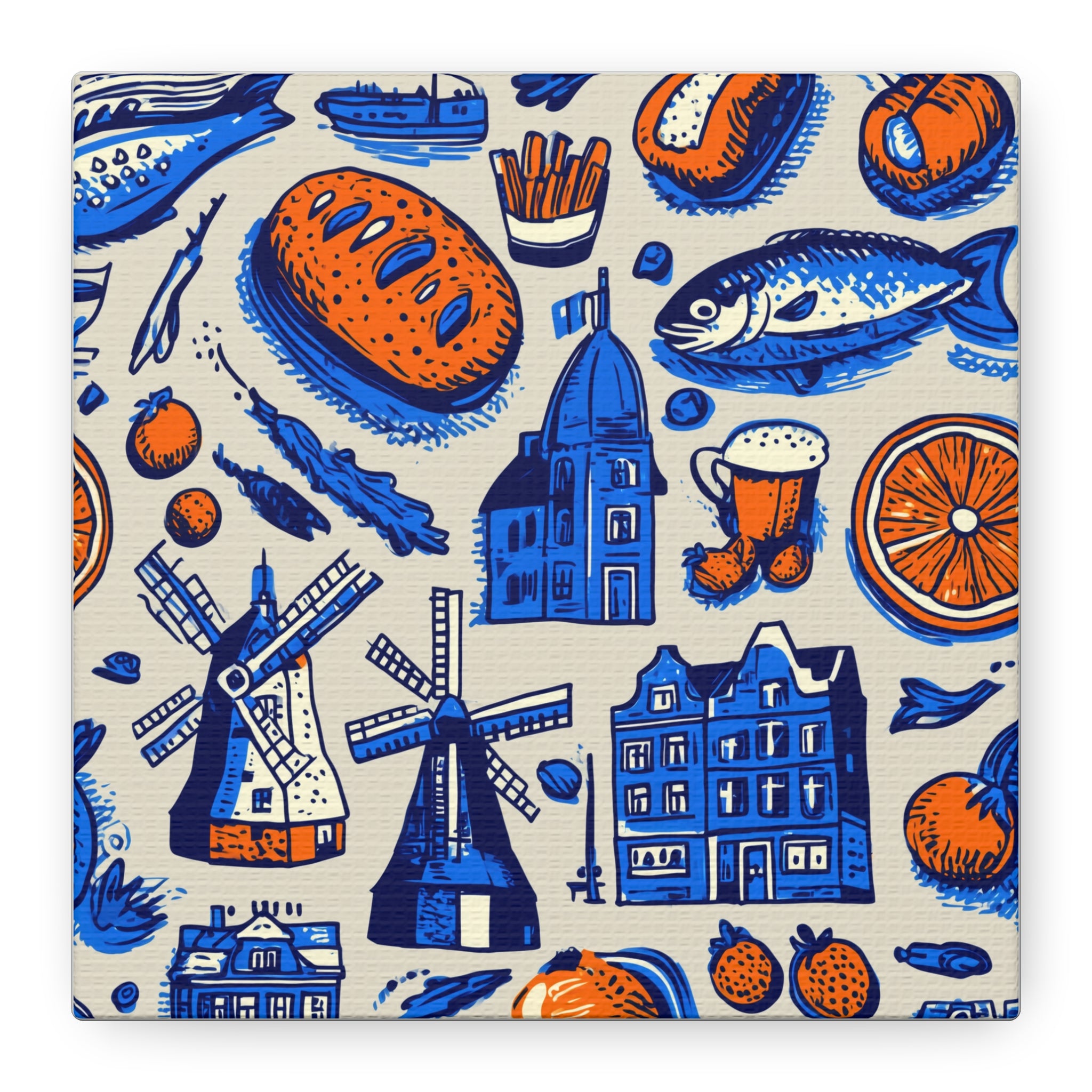 Dutch-Themed Matte Canvas Art Print, Wall Decor, Home Decor, Art Plaque, Gift for Food Lovers, Colorful Windmill Artwork