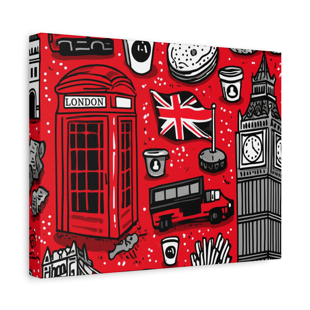 London-Themed Canvas Art, Wall Decor, Home Office Artwork, UK Travel Gift, British Culture Decor, Red and Black Design