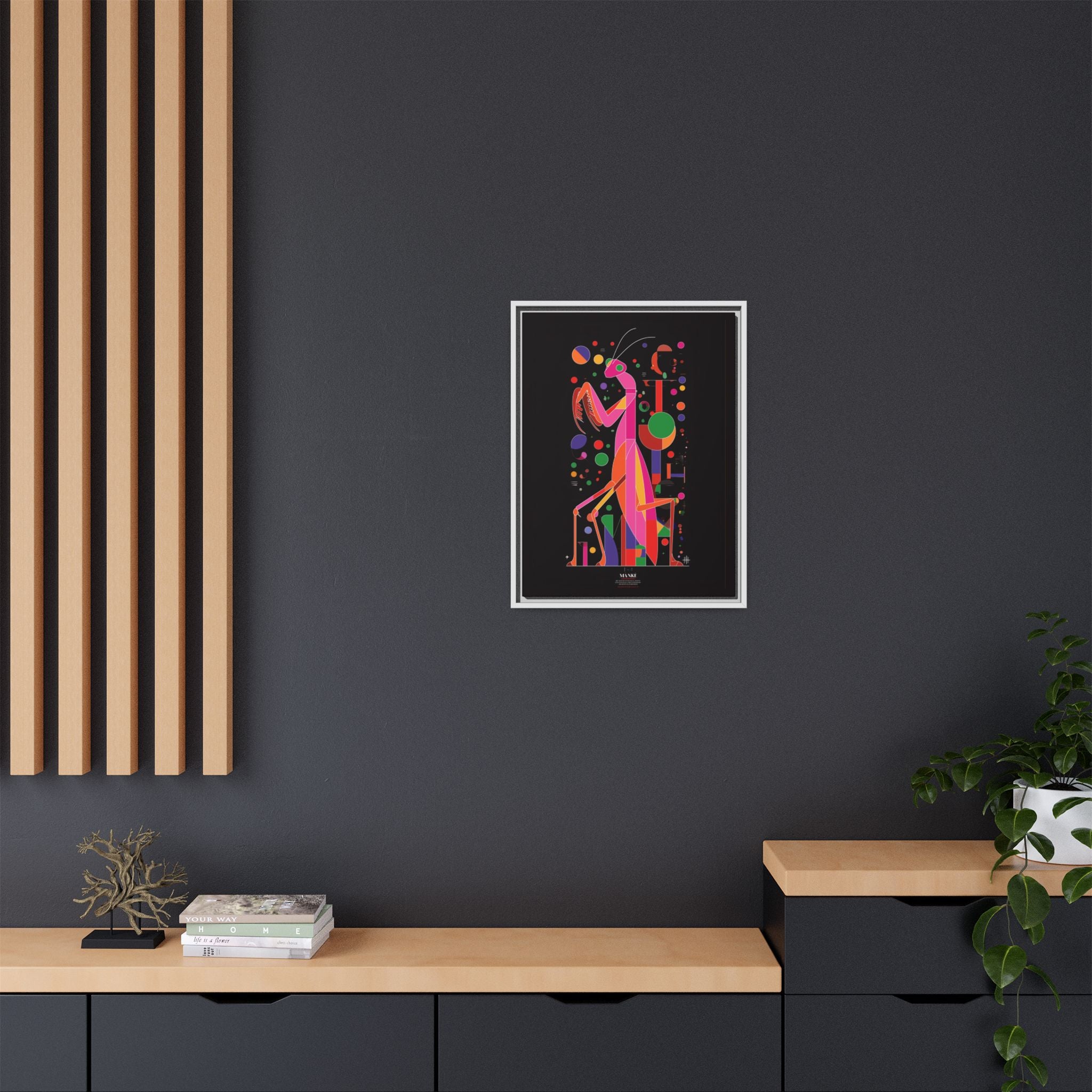 Mantis Geometrica Framed Print : Cubist Insect Design, Vibrant Graphic Poster Art   |   Custom Orders Available