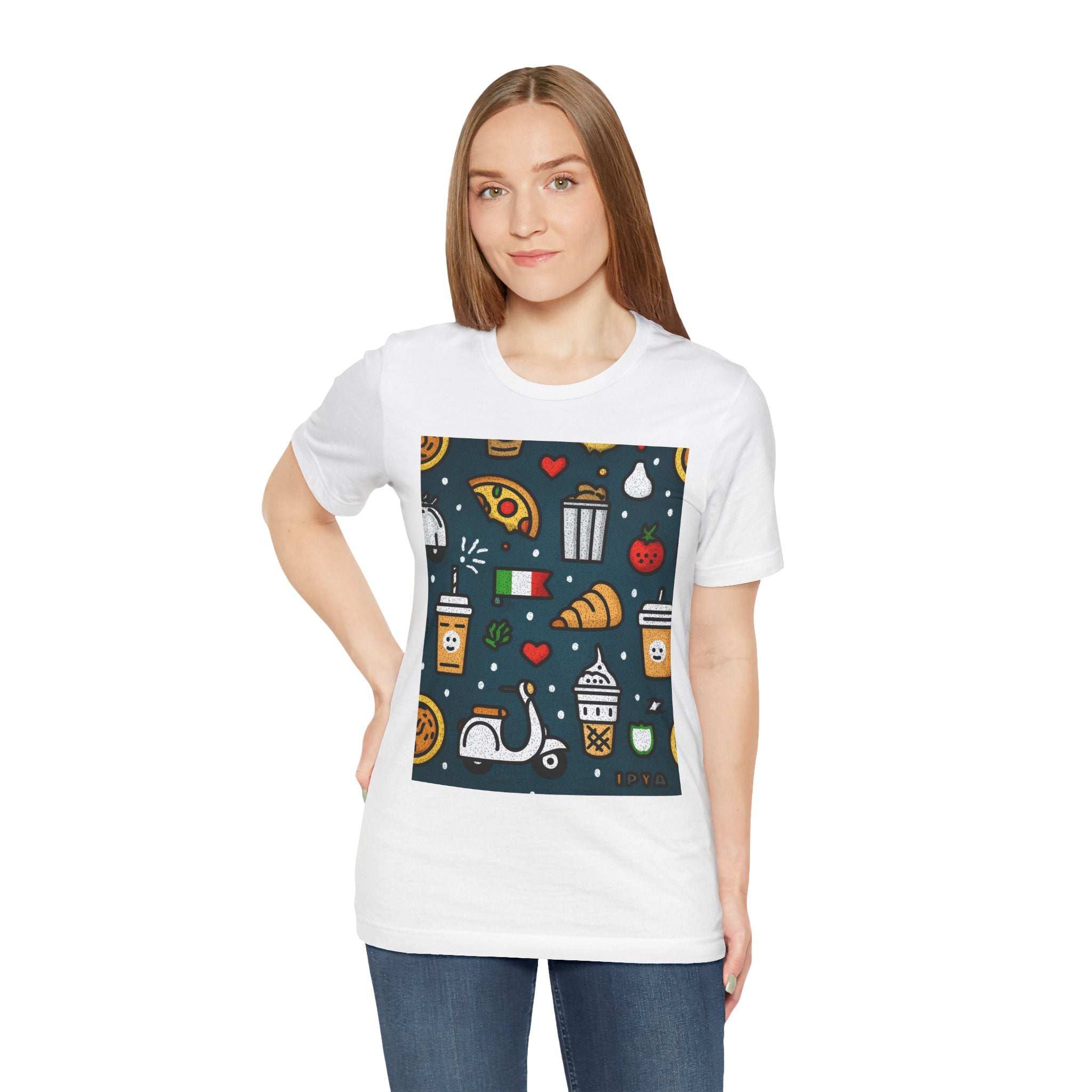 Foodie Fun Unisex Tee, Cute Food Patterns Shirt, Casual Wear, Gift for Food Lovers, Summer Vibes, Kitchen Decor