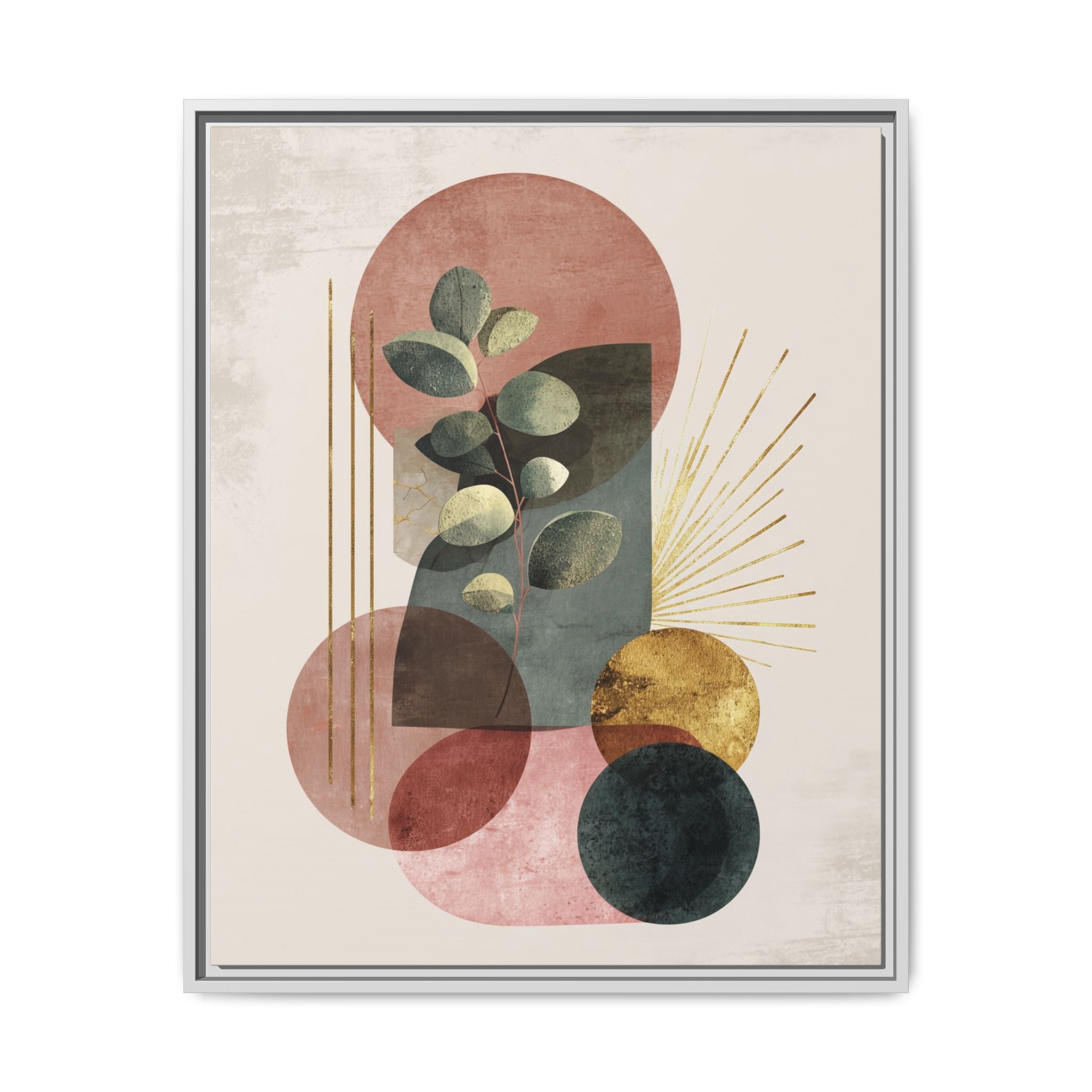 Botanical Geometric Symphony: Eucalyptus Harmony, Metallic Intersections, Modern Earth Tones   |   Custom Orders Accepted