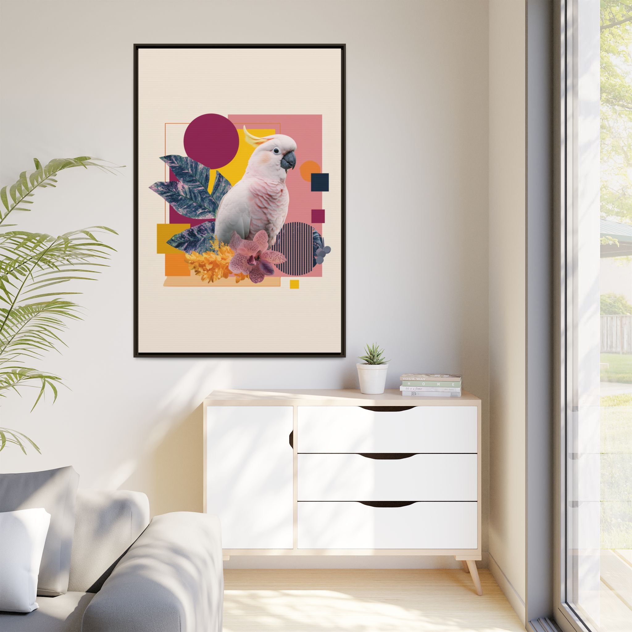 Cockatoo in Geometric Paradise: Tropical Avian Design, Modern Abstract Art   |    Custom Orders Available