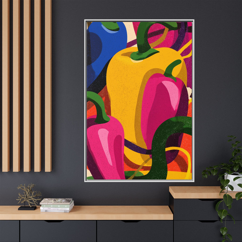 Canvas Art, Abstract Geometric Bell Peppers, Framed Wall Decor Print, Kitchen Wall Art, Modern Home Decor, Foodie Gift