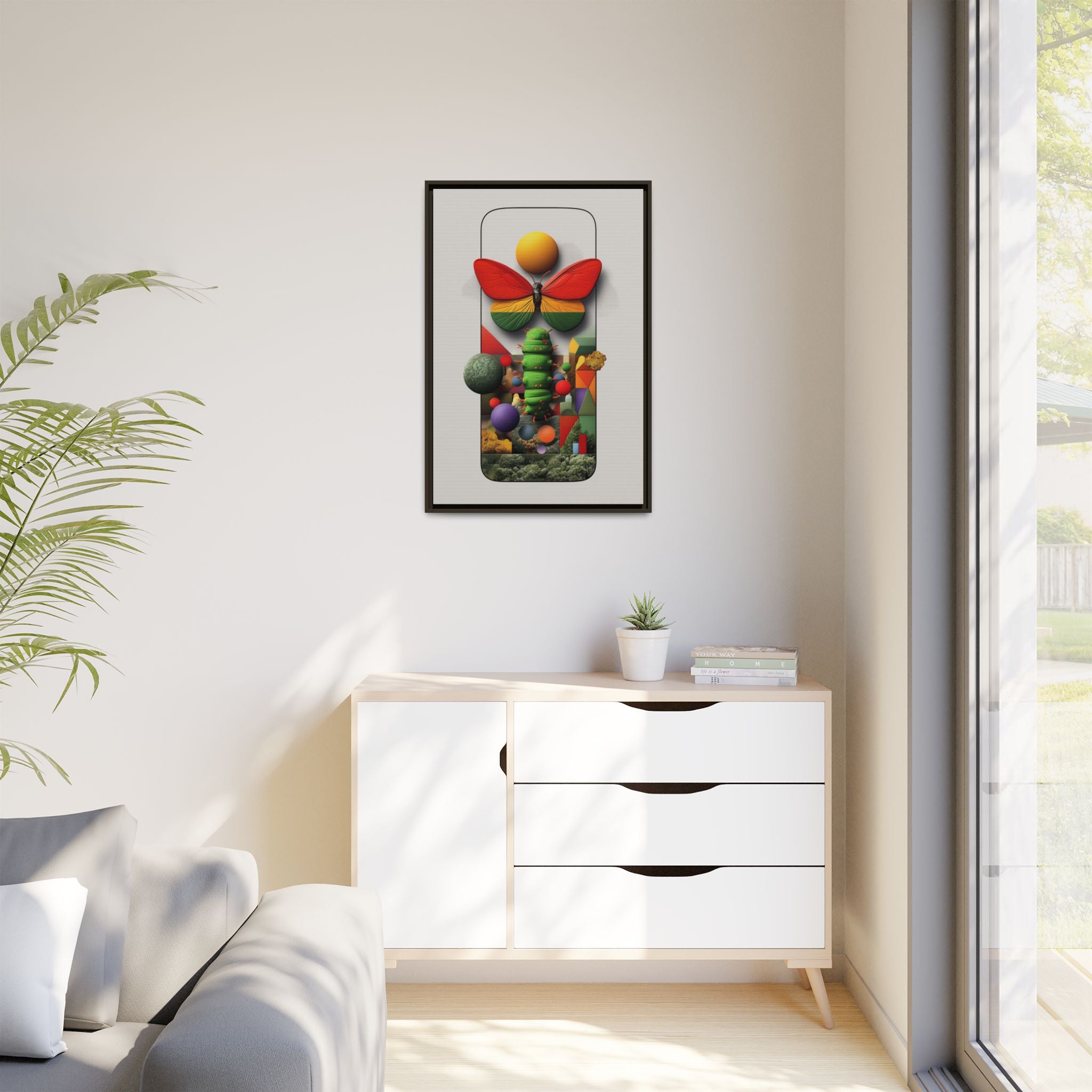 Metamorphosis Framed Print : Geometric Nature Transformation, Vibrant Butterfly Composition   |  Personalized & Custom Orders Available