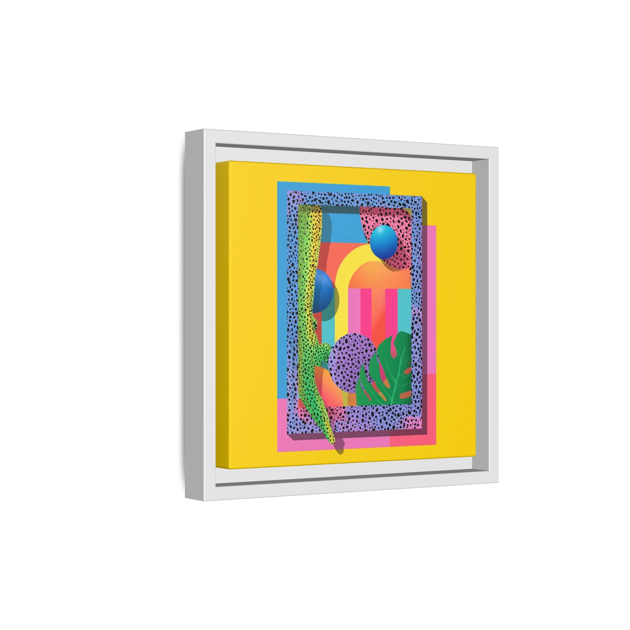 Geometric Rhythms: Abstract Layers of Color, Dimensional Shapes and Tropical Elements, Vibrant Modern Art Composition   |   Custom Orders