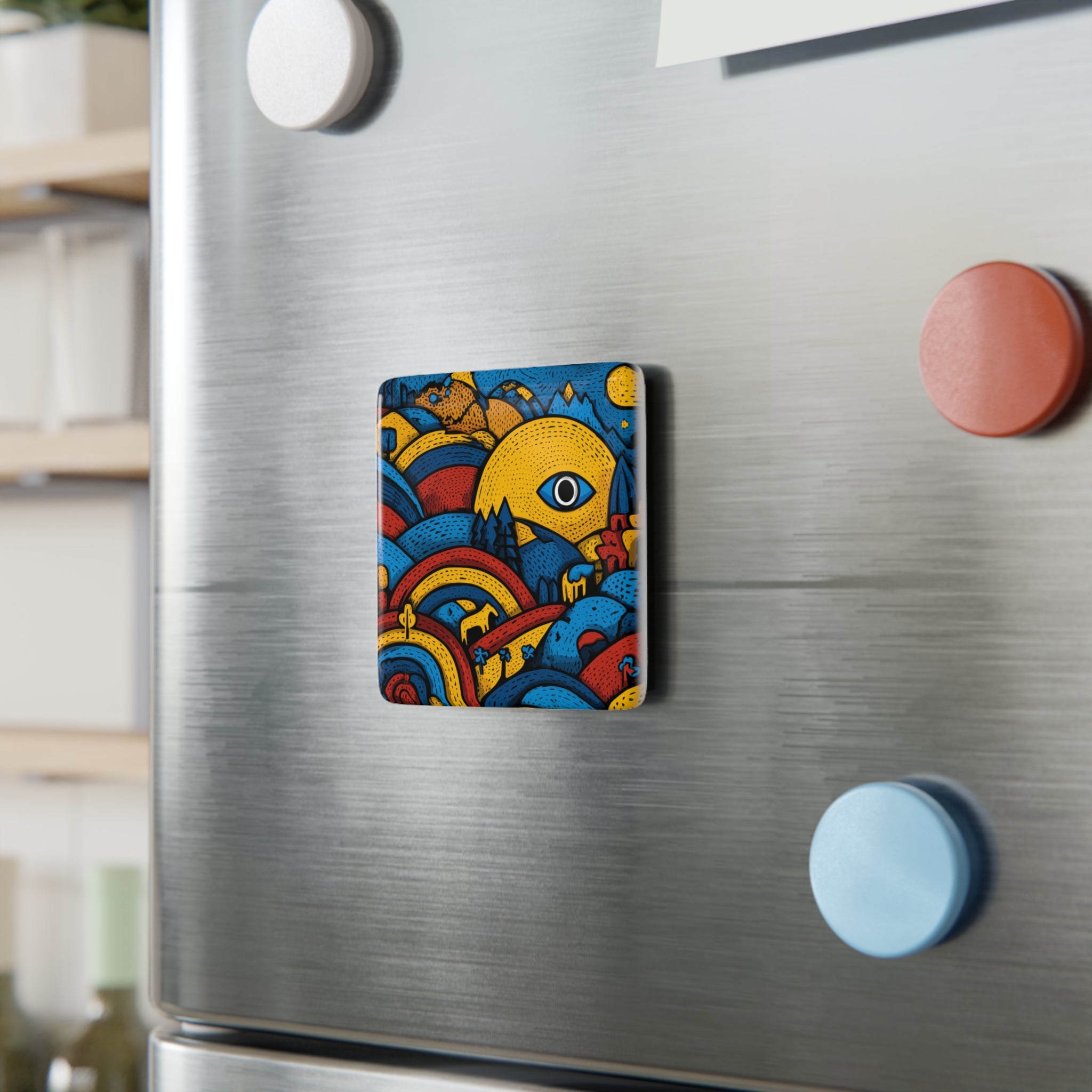 Vibrant Colombian Landscape Porcelain Magnet, Boho Home Decor, Colorful Fridge Magnet, Gift for Art Lovers, Unique Kitchen Accessories