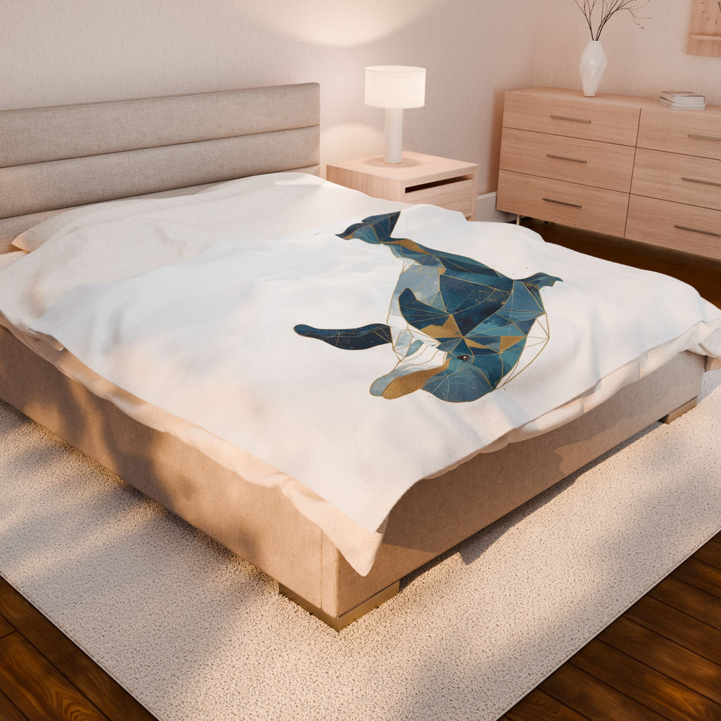 Geometric Dolphin Bedding , Modern Mosaic Art, Blue and Gold Fragmentation   |  Personalized & Custom Orders Available