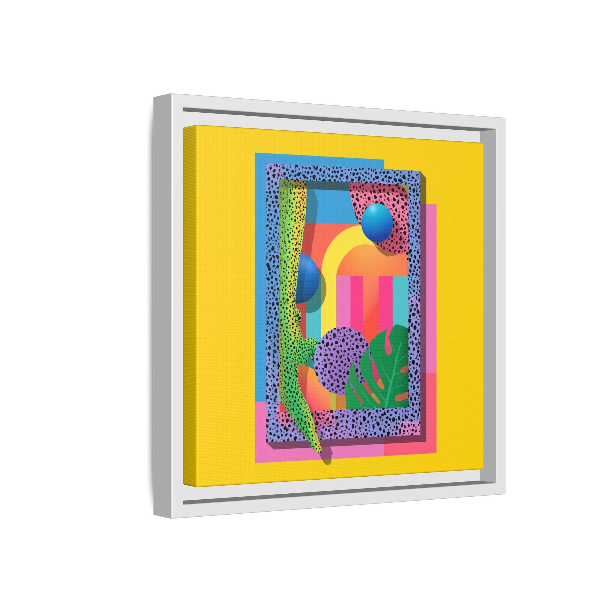 Geometric Rhythms: Abstract Layers of Color, Dimensional Shapes and Tropical Elements, Vibrant Modern Art Composition   |   Custom Orders