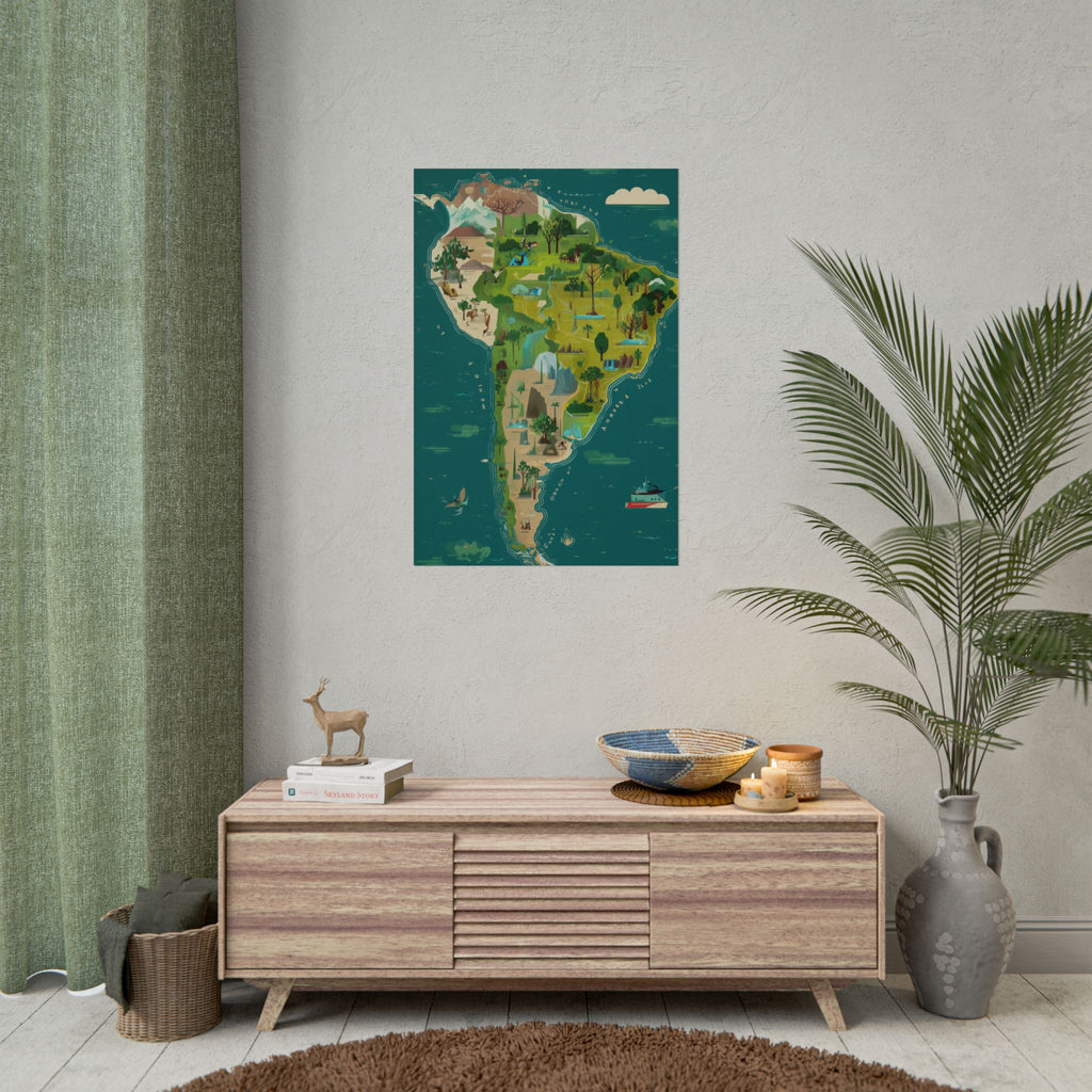 South America Illustrated Map Poster — Rolled Travel Map Art Print