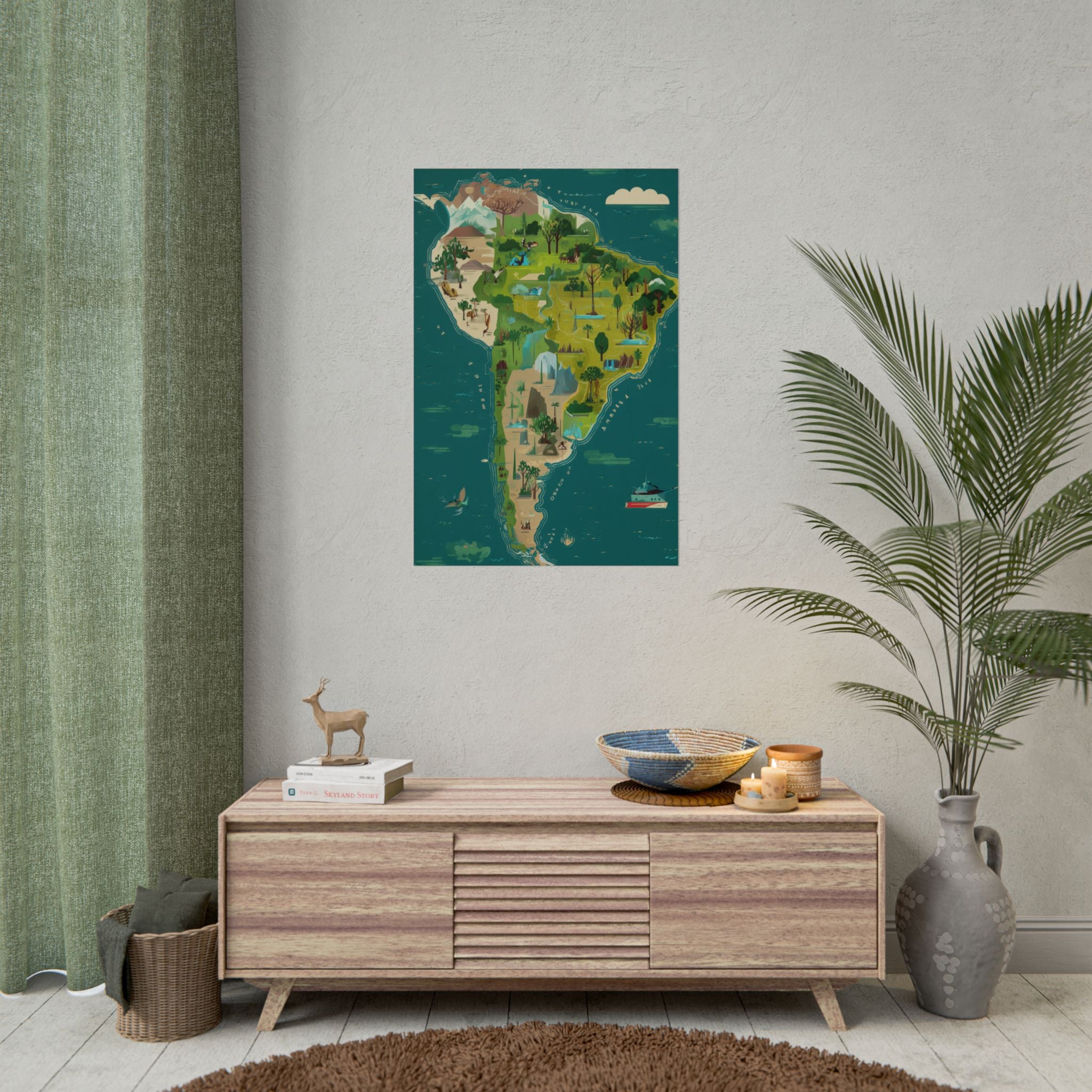 South America Illustrated Map Poster — Rolled Travel Map Art Print
