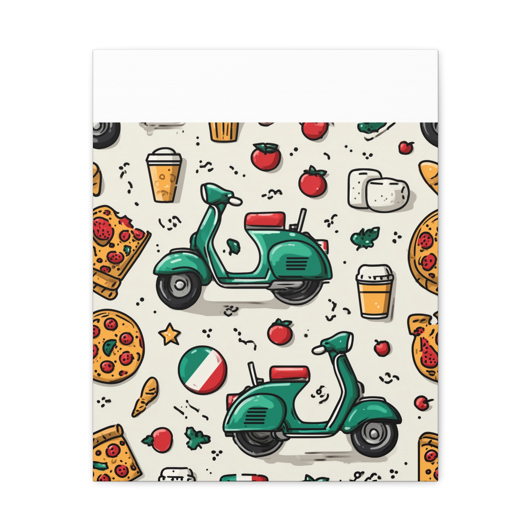 Vibrant Travel Nostalgia Canvas Art, Scooter Decor, Foodie Wall Art, Fun Home Decor, Gift for Adventurers, Kitchen Wall Hanging