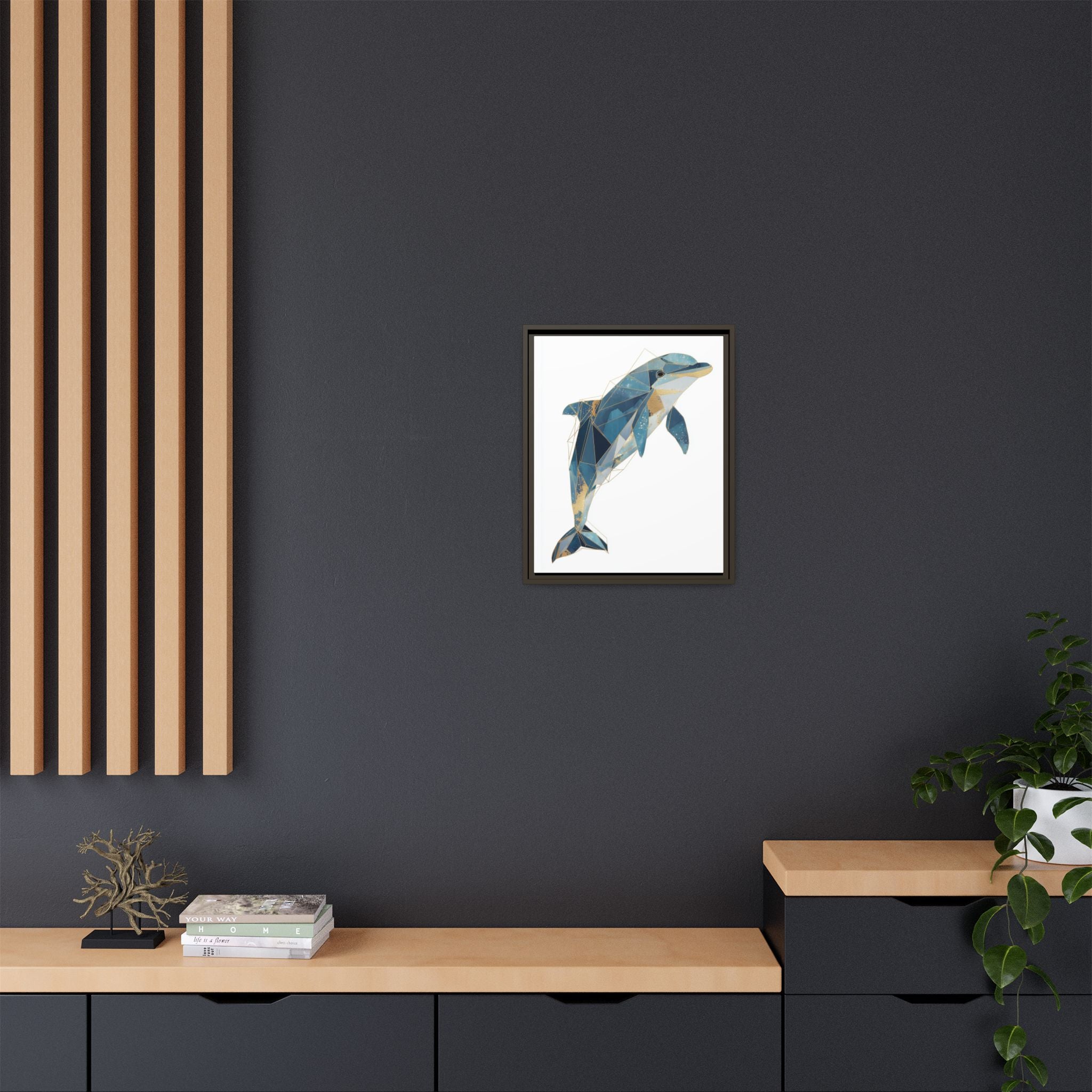 Crystalline Dolphin Framed Print : Geometric Marine Mosaic, Fractalized Blue Abstract   |  Personalized & Custom Orders Available