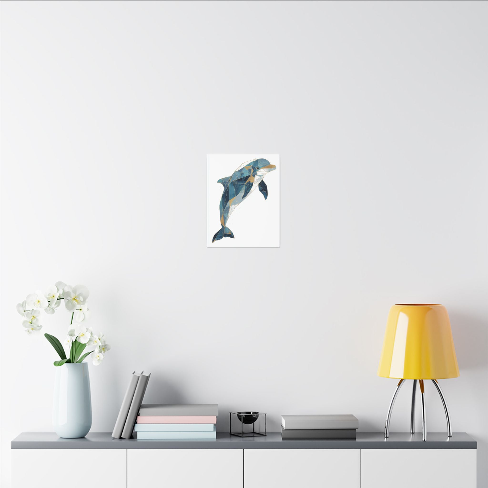 Canvas Print, Geometric Abstract Dolphin Gold Accented Wall Art, High Quality, Stretched, Multi-Size, Home Decor, Office Decor, Gift Idea,