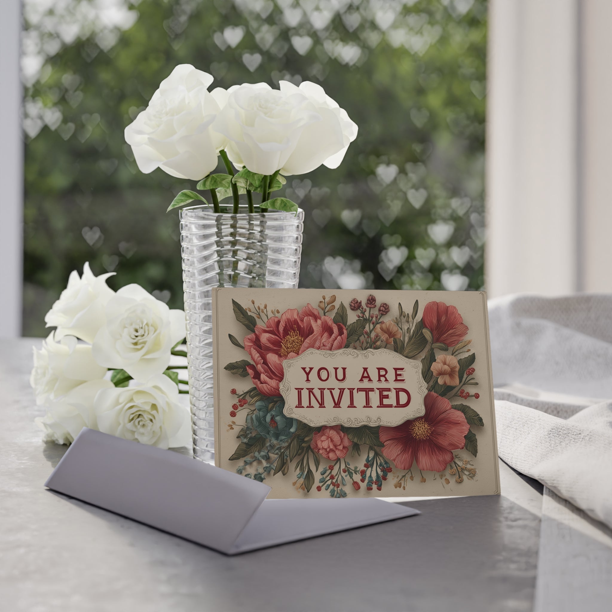 Floral "You Are Invited" Wedding Invite Cards — Vintage Botanical Invitation Card (Two-Sided)