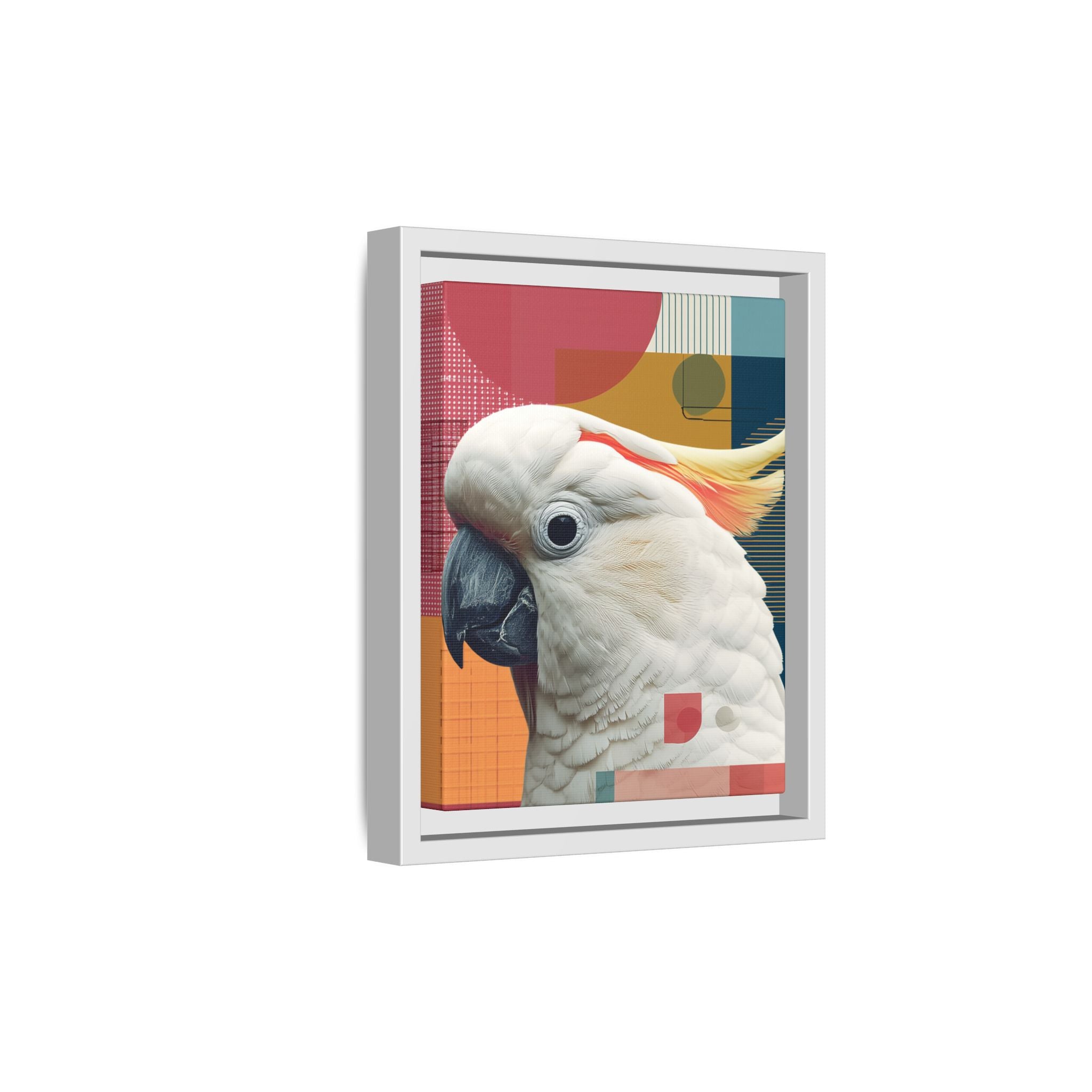 Framed Print, Cockatoo Abstract Geometric Wall Art, Matte Canvas, Colorful Bird Poster, Modern Home Decor, Tropical Animal Painting, Unique