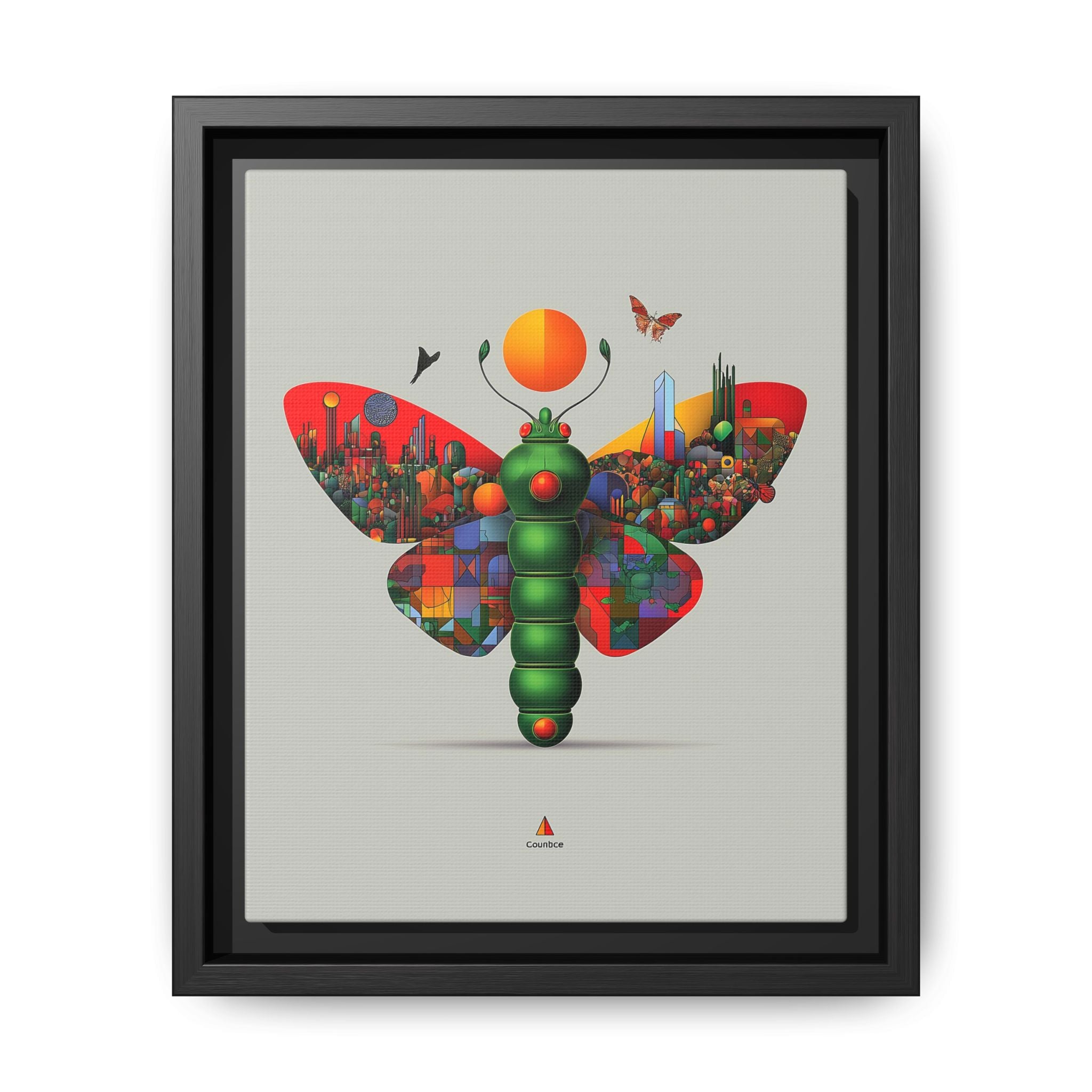 Urban Metamorphosis Framed Print: Geometric Cityscape Butterfly, Digital Surrealism Collage   |  Custom Orders Available