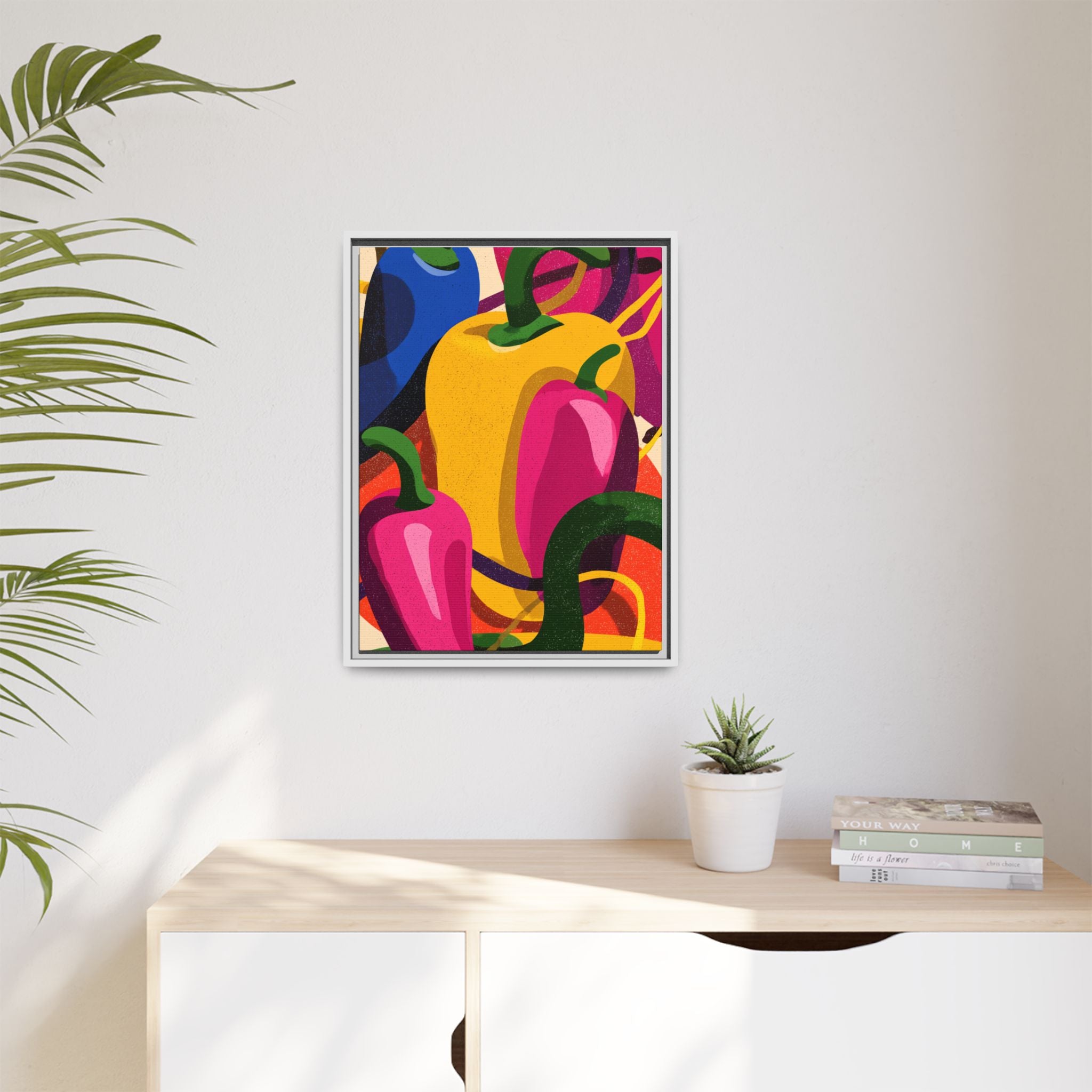 Canvas Art, Abstract Geometric Bell Peppers, Framed Wall Decor Print, Kitchen Wall Art, Modern Home Decor, Foodie Gift