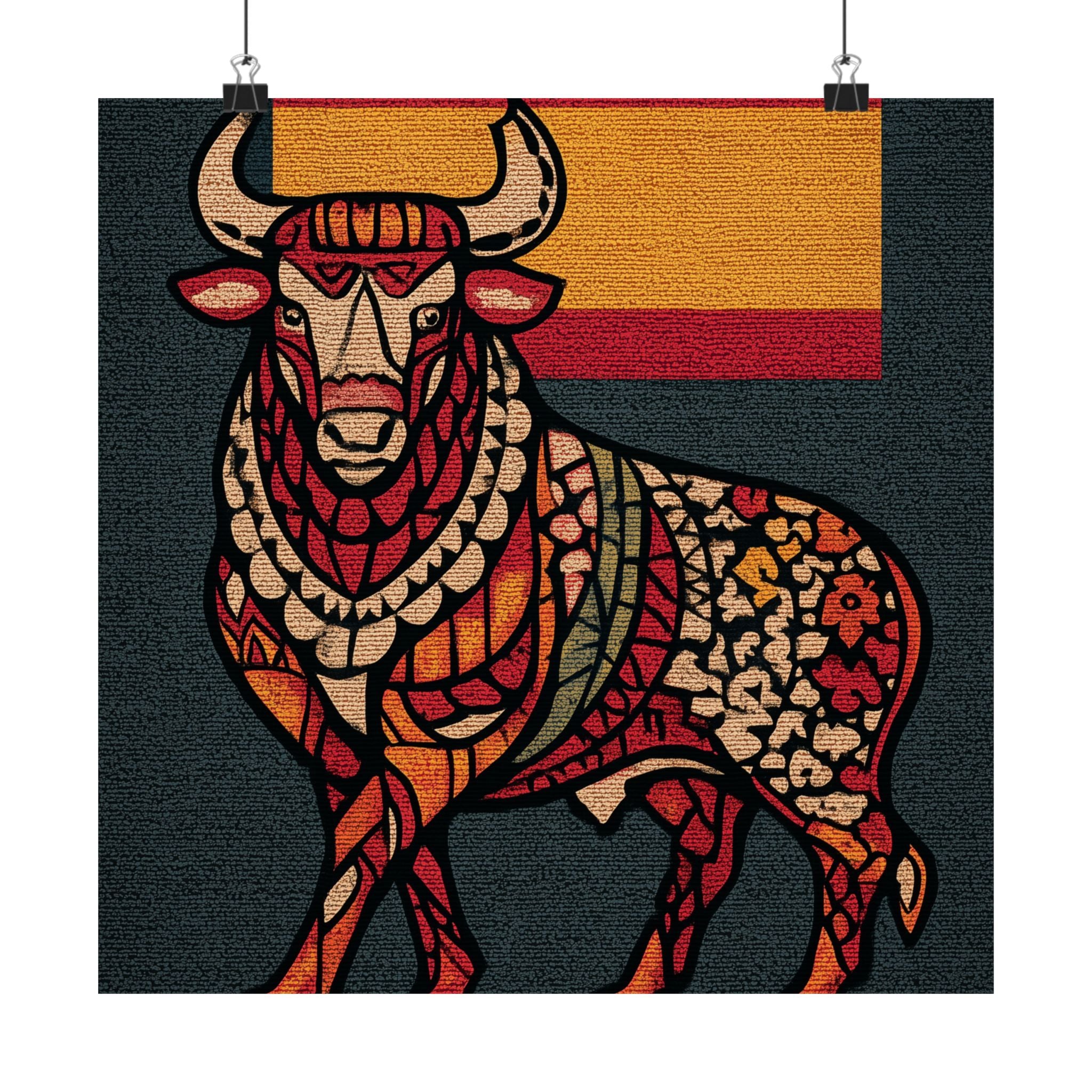 Vibrant Spanish Bull Poster, Colorful Art Print, Unique Wall Decor, Home Decoration, Gift for Art Lovers, Celebratory Decor