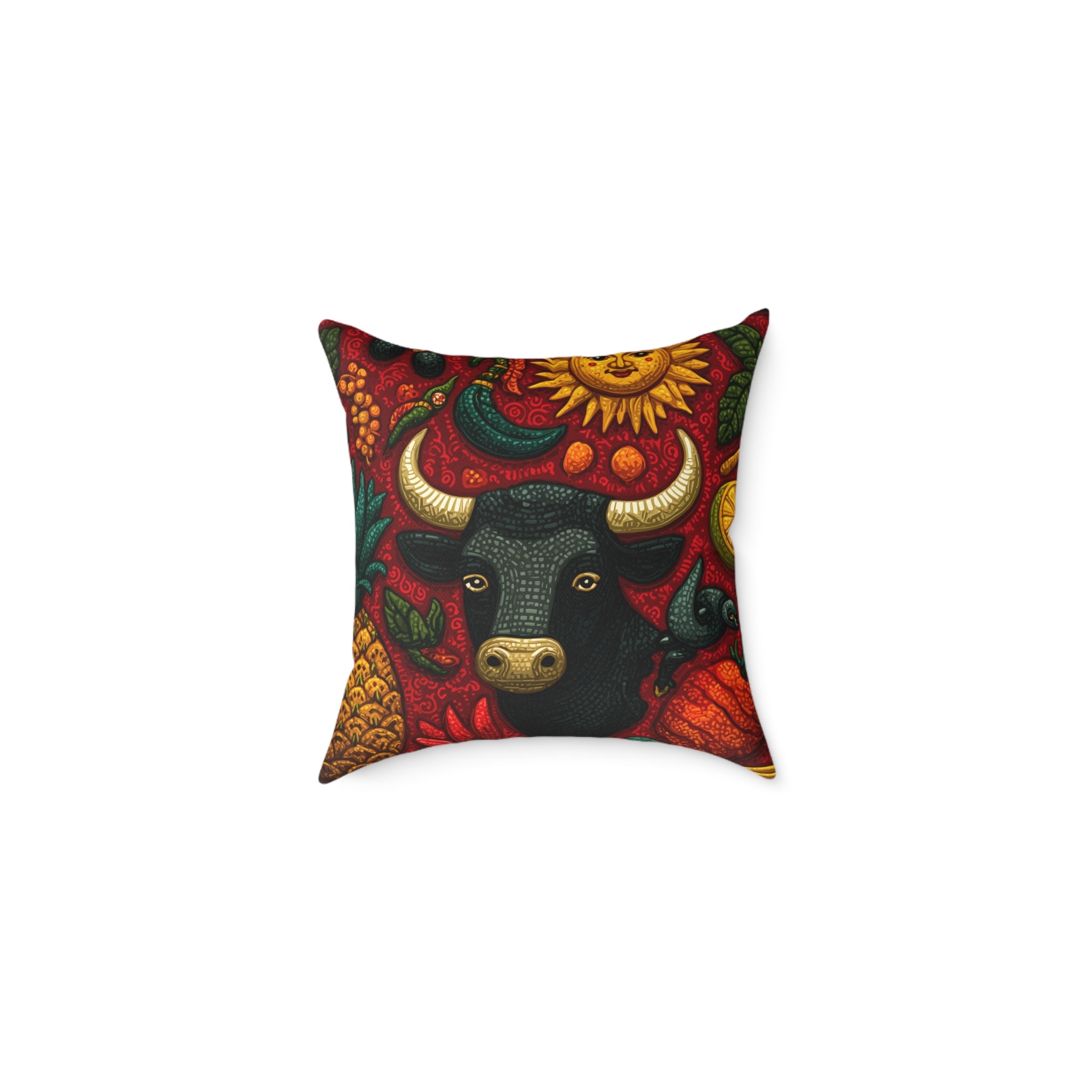 Vibrant Bull Art Pillow, Boho Home Decor, Farmhouse Cushion, Colorful Throw Pillow, Farmhouse Gift