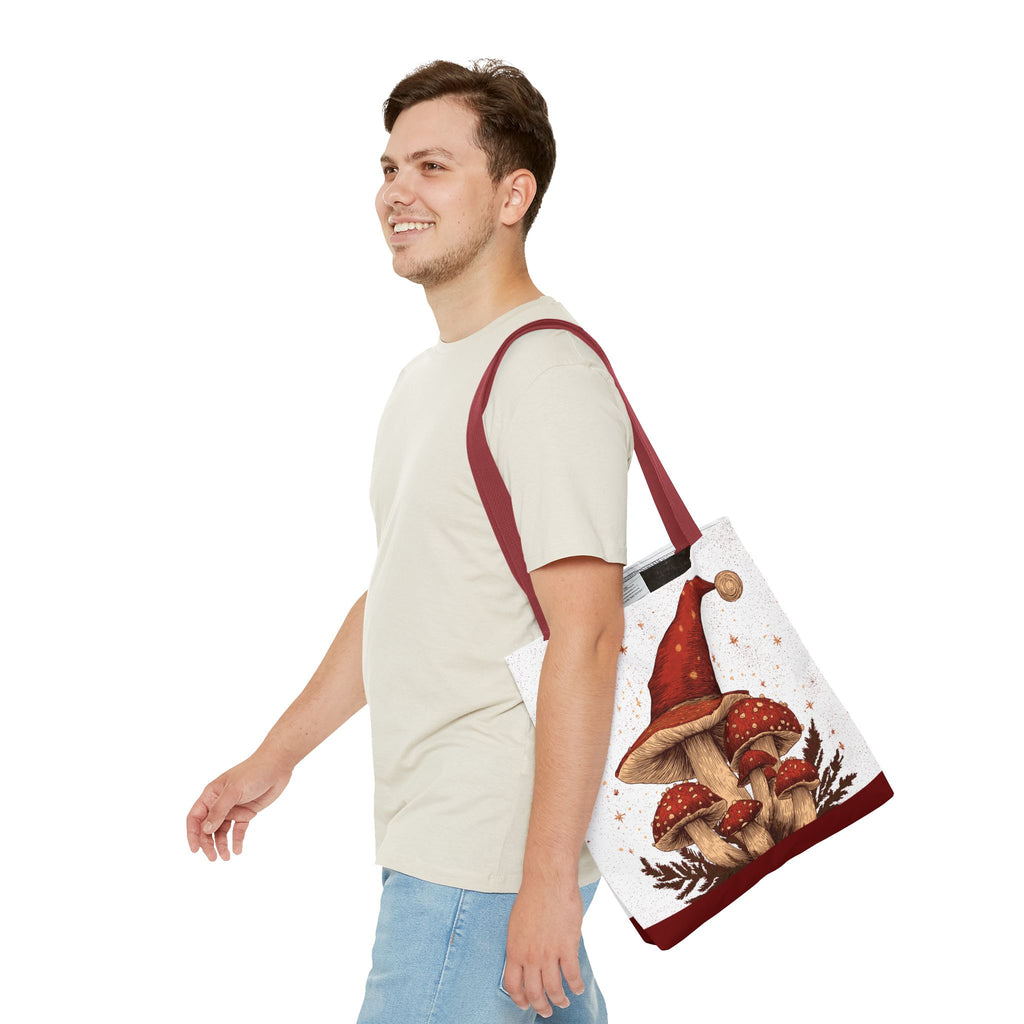 Whimsical Mushroom Christmas Tote Bag, Holiday Gift Bag, Eco-Friendly Shopping Tote, Fun Seasonal Accessory, Mushroom Art