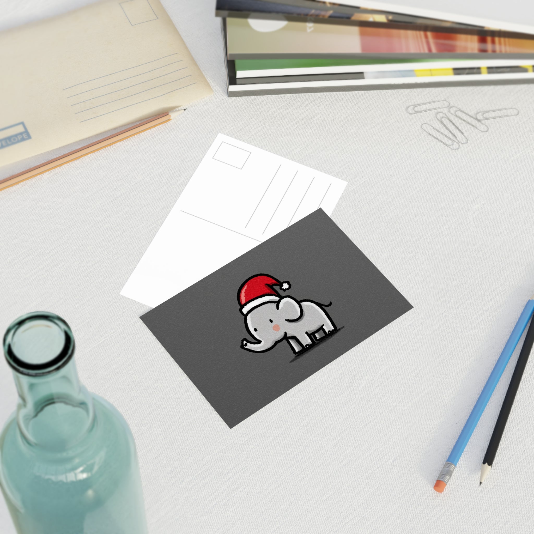 Cute Animals Festive Postcard Set - 10pcs of Holiday Cheer, Christmas Cards, Cute Elephant Designs, Fun Greetings for All Occasions