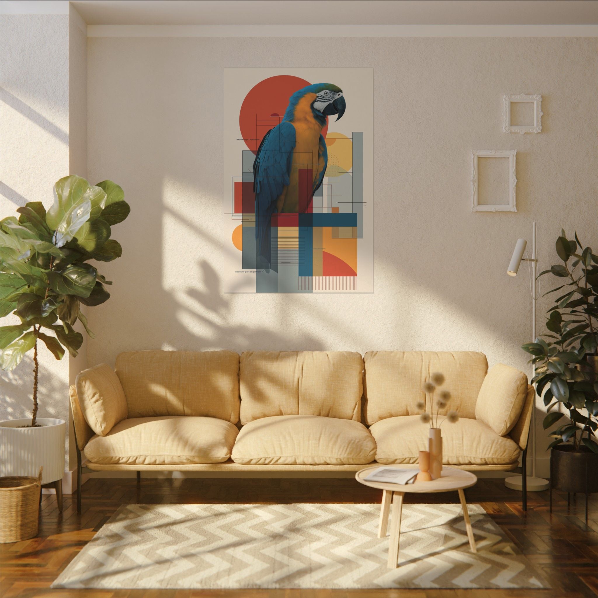 Chromatic Convergence: Macaw in Modernist Geometry, Abstract Avian Portrait   |    Custom Orders Available