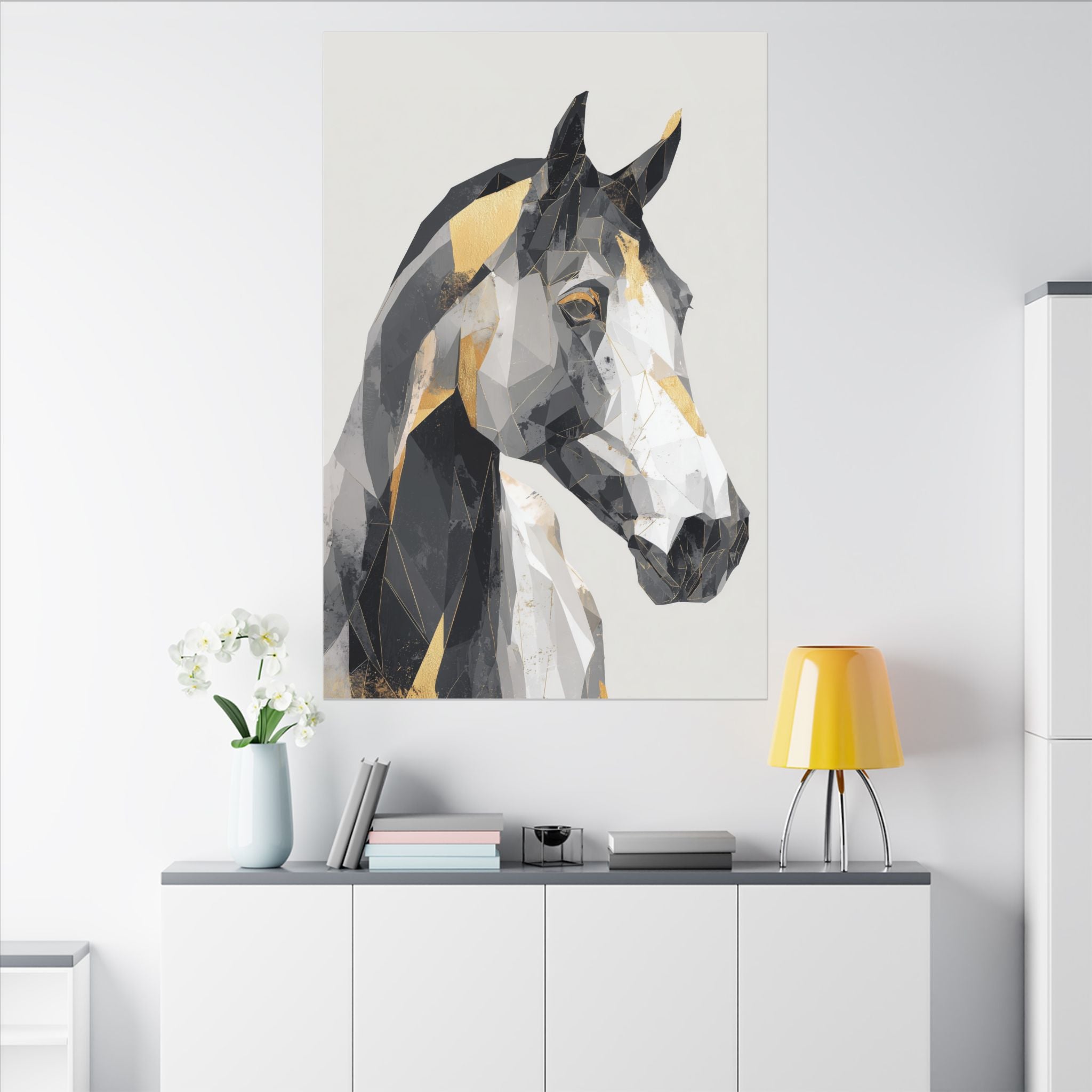 Geometric Equine Elegance: Polygonal Horse Portrait, Modern Digital Art, Metallic Cubist Interpretation   |  Personalized & Custom Orders