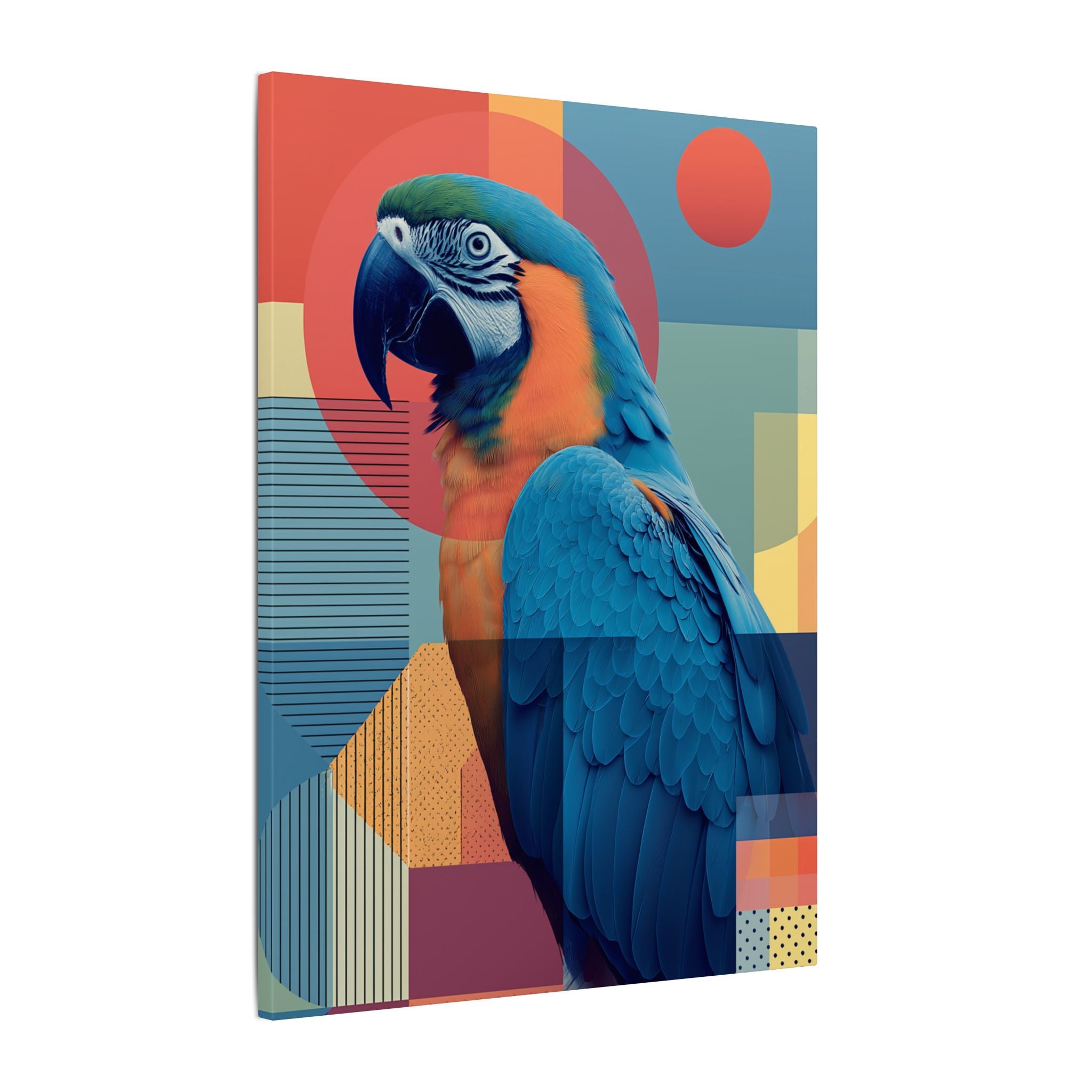 Macaw Mosaic: Mid-Century Modern Bird Portrait, Geometric Abstract Design   |    Custom Orders Available