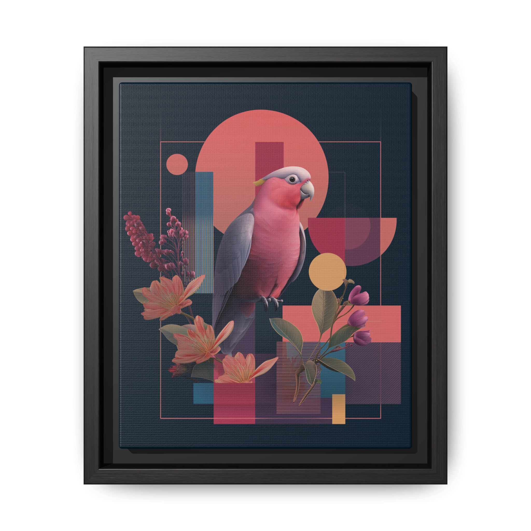 Galah Geometric Framed Print : Stylized Digital Cockatoo Portrait, Contemporary Abstract Botanical    |   Custom Orders Accepted