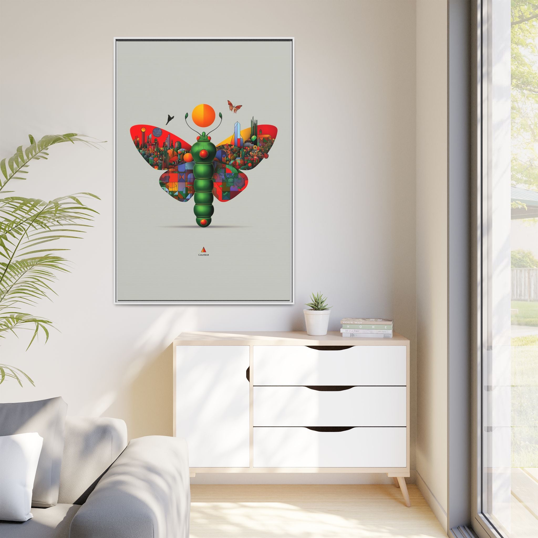 Urban Metamorphosis Framed Print: Geometric Cityscape Butterfly, Digital Surrealism Collage   |  Custom Orders Available