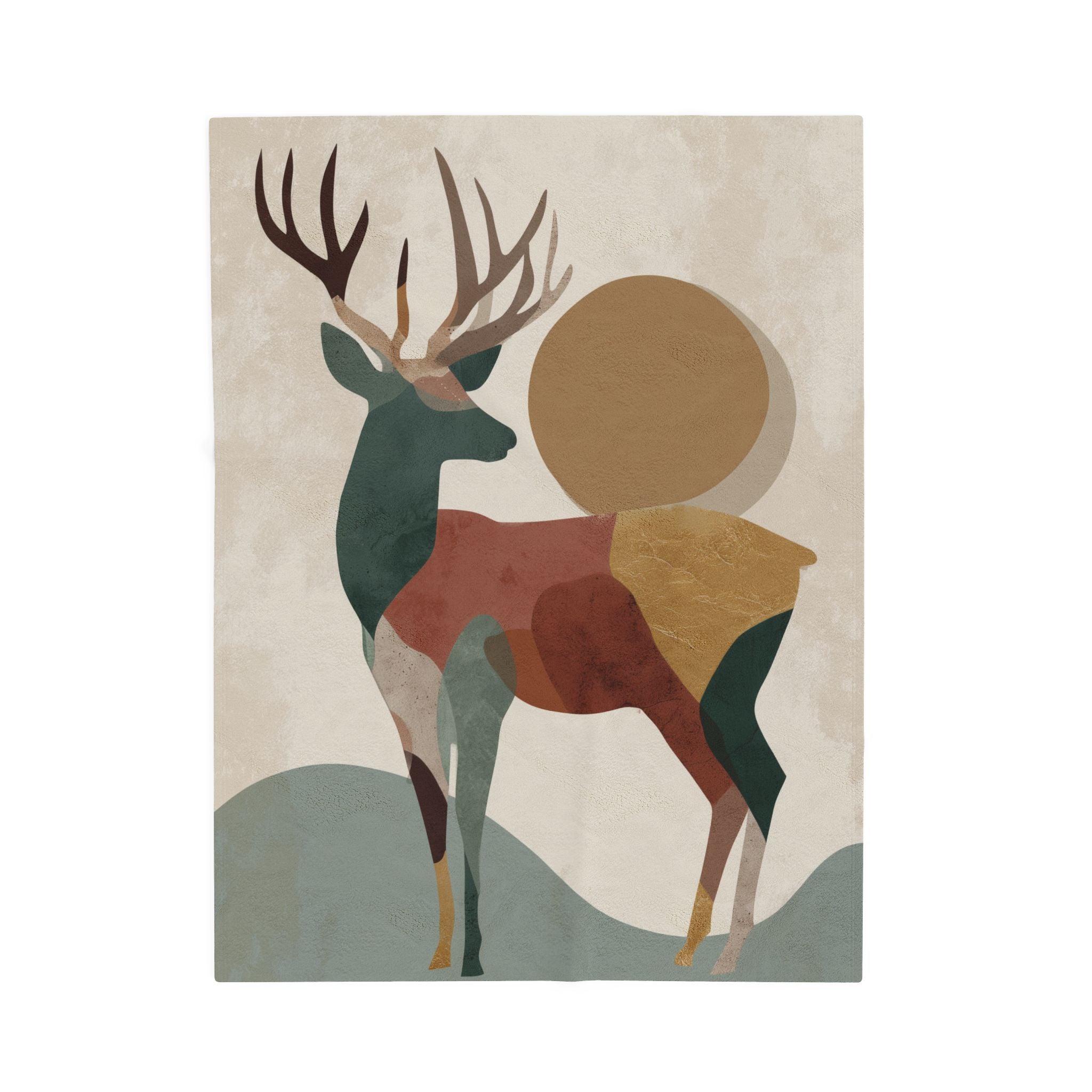 Plush Blanket, Geometric Earthen Toned Deer, Modern Decor, Cozy Home Accent, Gift for Nature Lover, Holiday Christmas Throw, Warm Fleece