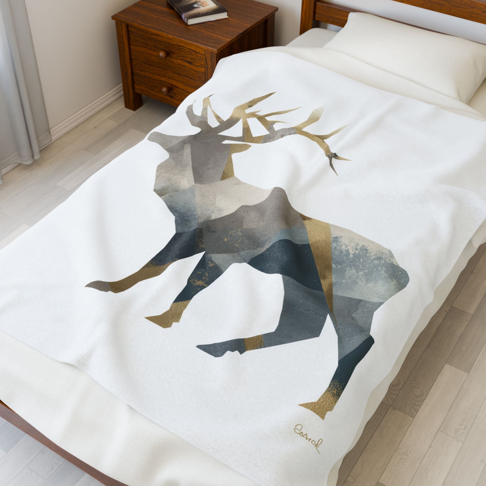 Geometric Elk Bedding, Abstract Wilderness, Modern Minimalist Design   |  Personalized & Custom Orders Availabl