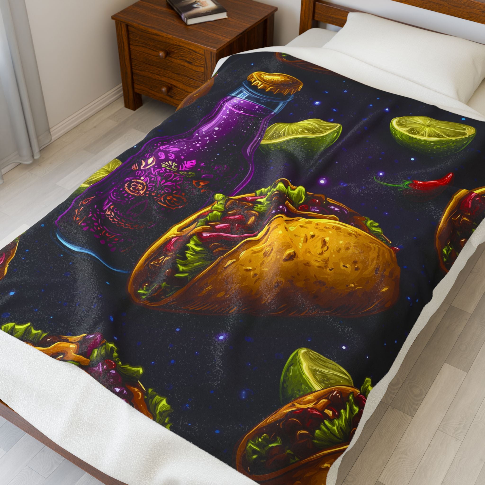 Cosmic Tacos Quilt Doona Duvet Cover : Culinary Space Odyssey, Mexican Night Feast   |   Custom Orders Accepted