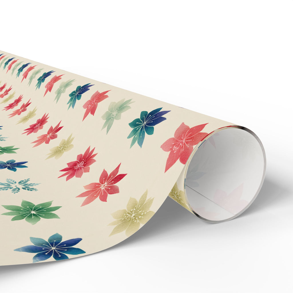 Wrapping Paper Roll — Colorful Watercolor Poinsettia Gift Wrap