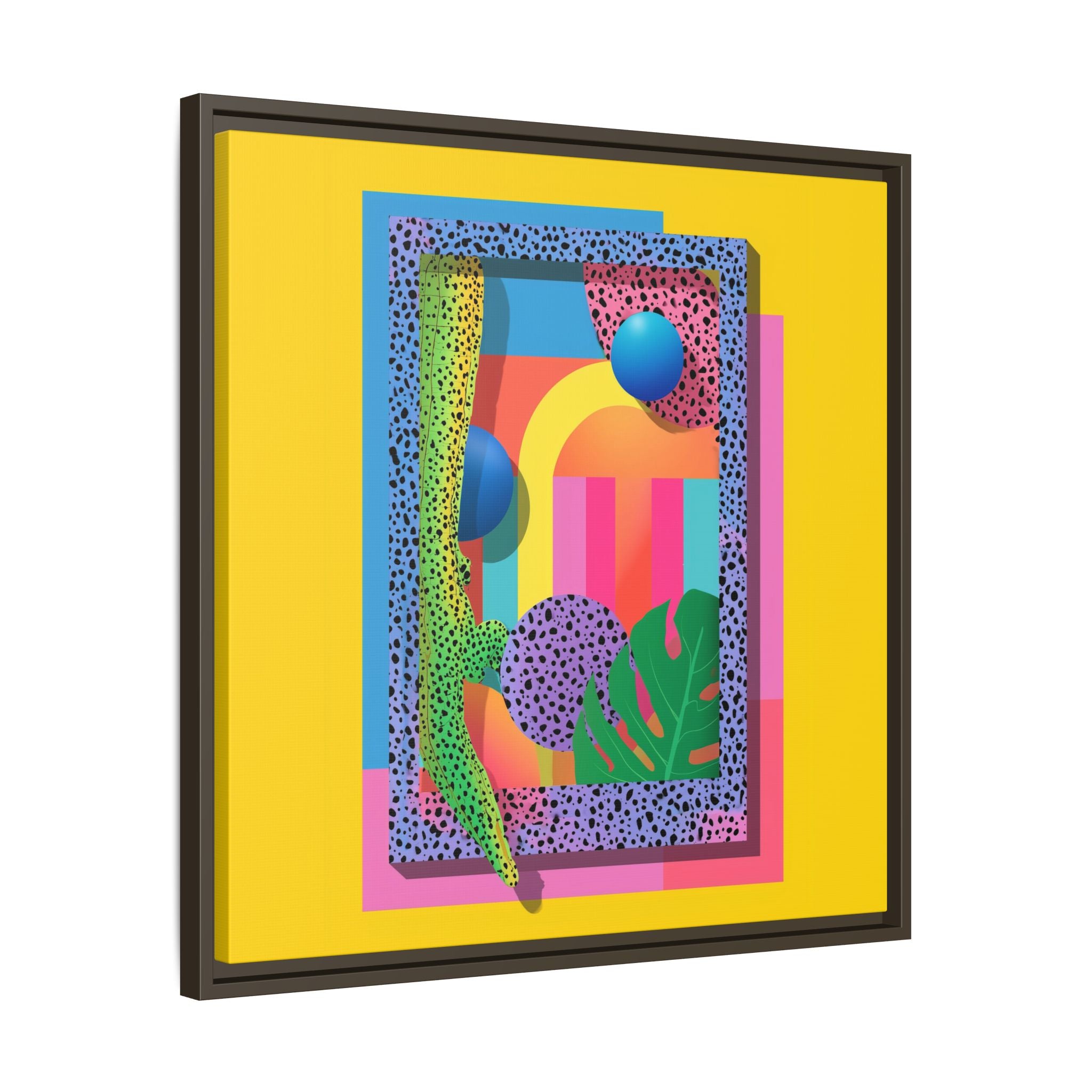 Geometric Rhythms: Abstract Layers of Color, Dimensional Shapes and Tropical Elements, Vibrant Modern Art Composition   |   Custom Orders
