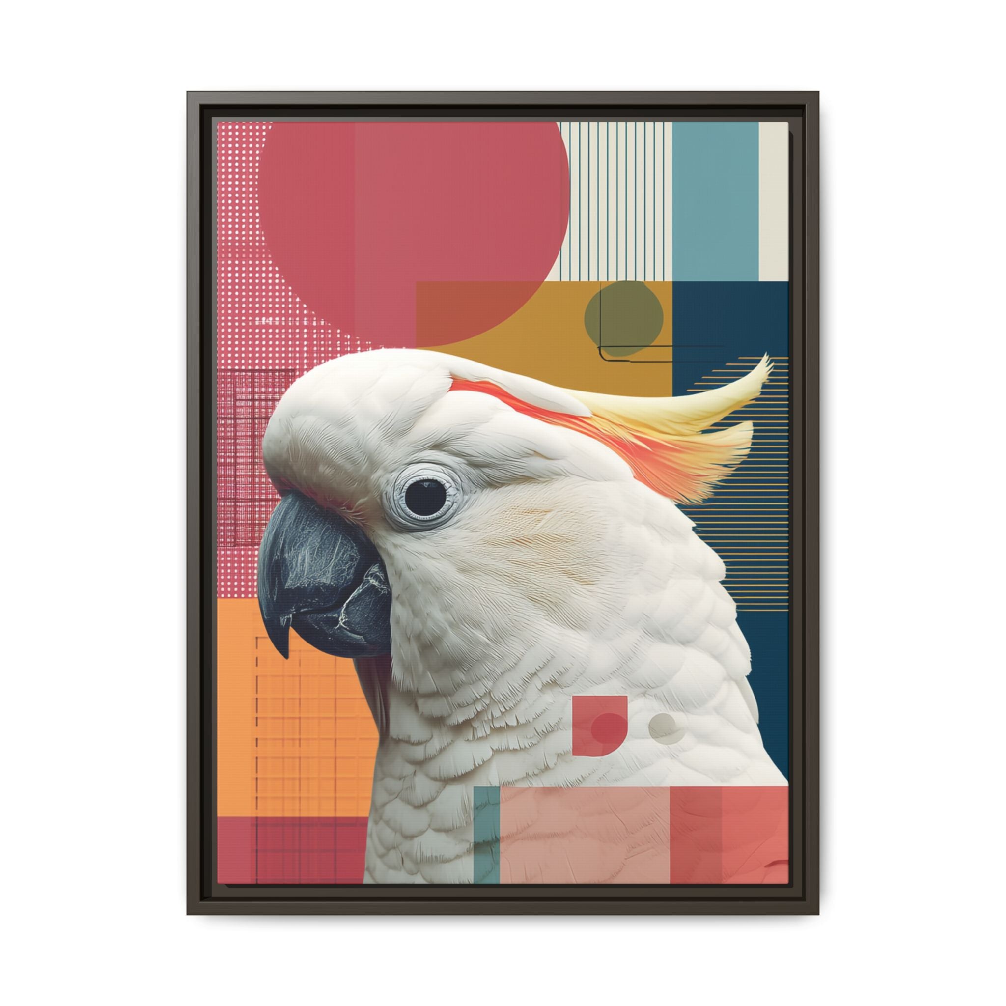 Framed Print, Cockatoo Abstract Geometric Wall Art, Matte Canvas, Colorful Bird Poster, Modern Home Decor, Tropical Animal Painting, Unique