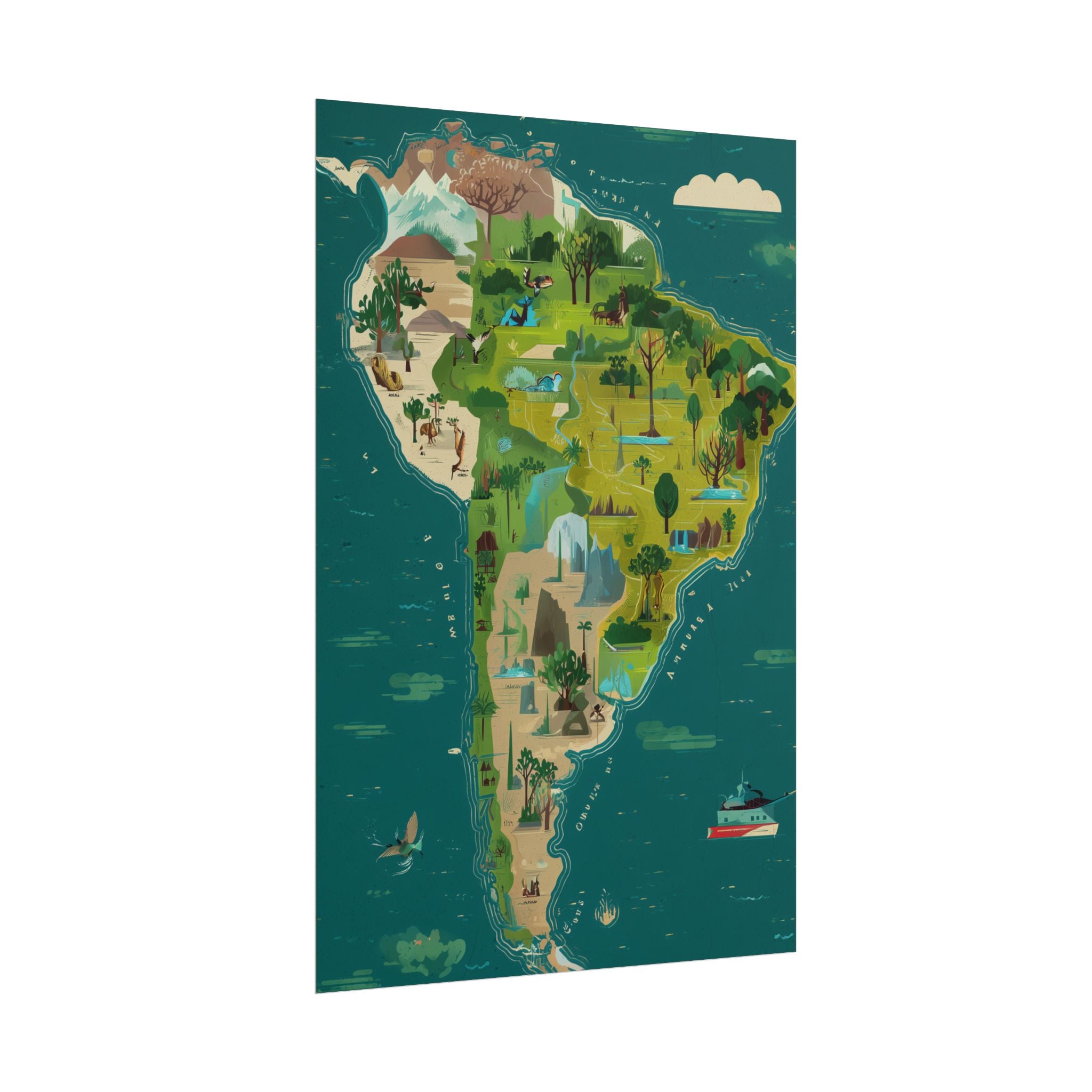 South America Illustrated Map Poster — Rolled Travel Map Art Print