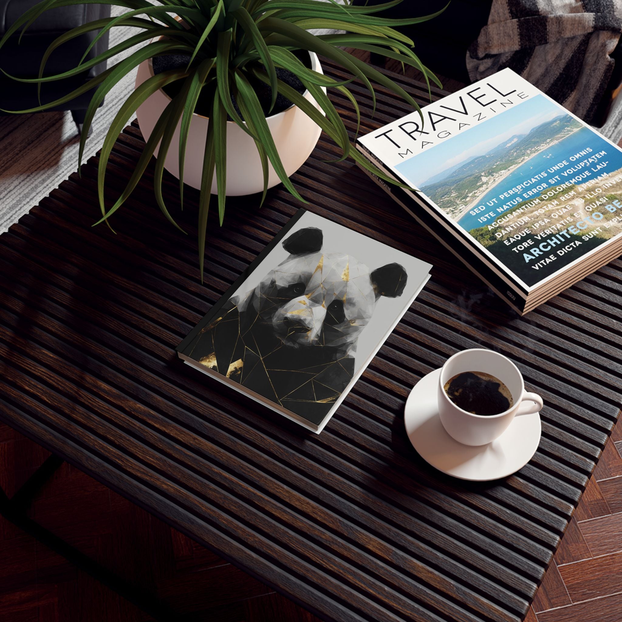 Personalized Gold Accented Geometric Panda Journal    |  Metallic Gold Accented, Wildlife Art   |   Custom Orders Accepted