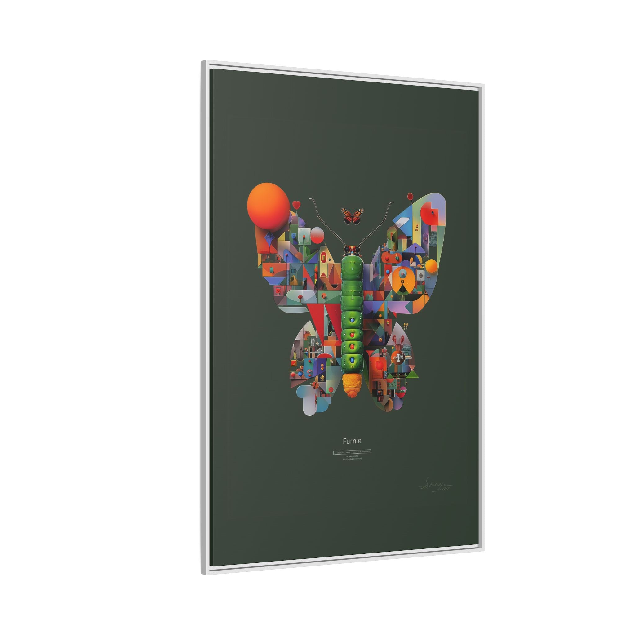 Geometric Metamorphosis Framed Print : Digital Cubist Butterfly, Urban Abstract Composition   |   Custom Orders Available