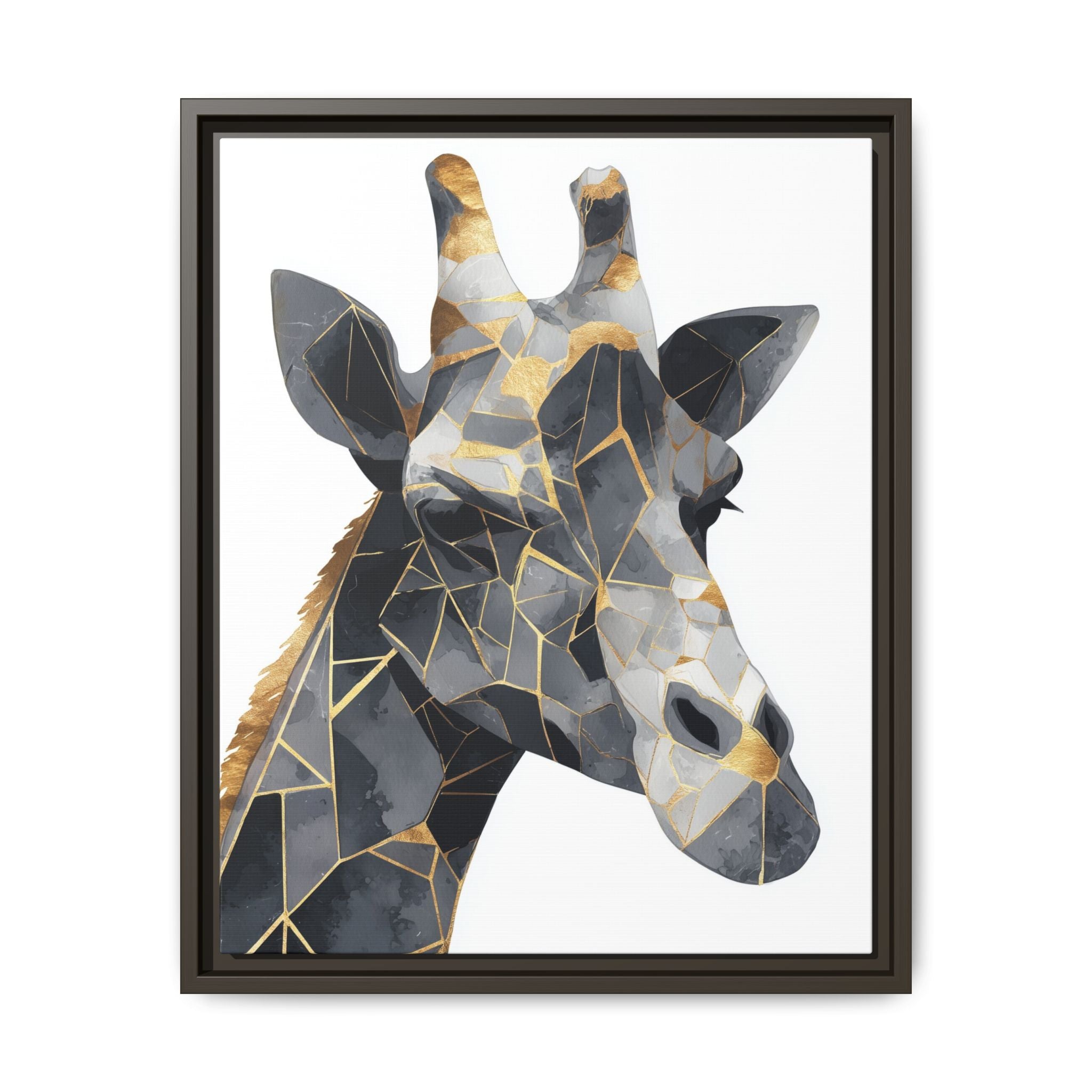 Geometric Giraffe Mosaic Framed Print : Contemporary Cubist Animal Portrait, Metallic Gold Angular Design   |   Custom Orders Available
