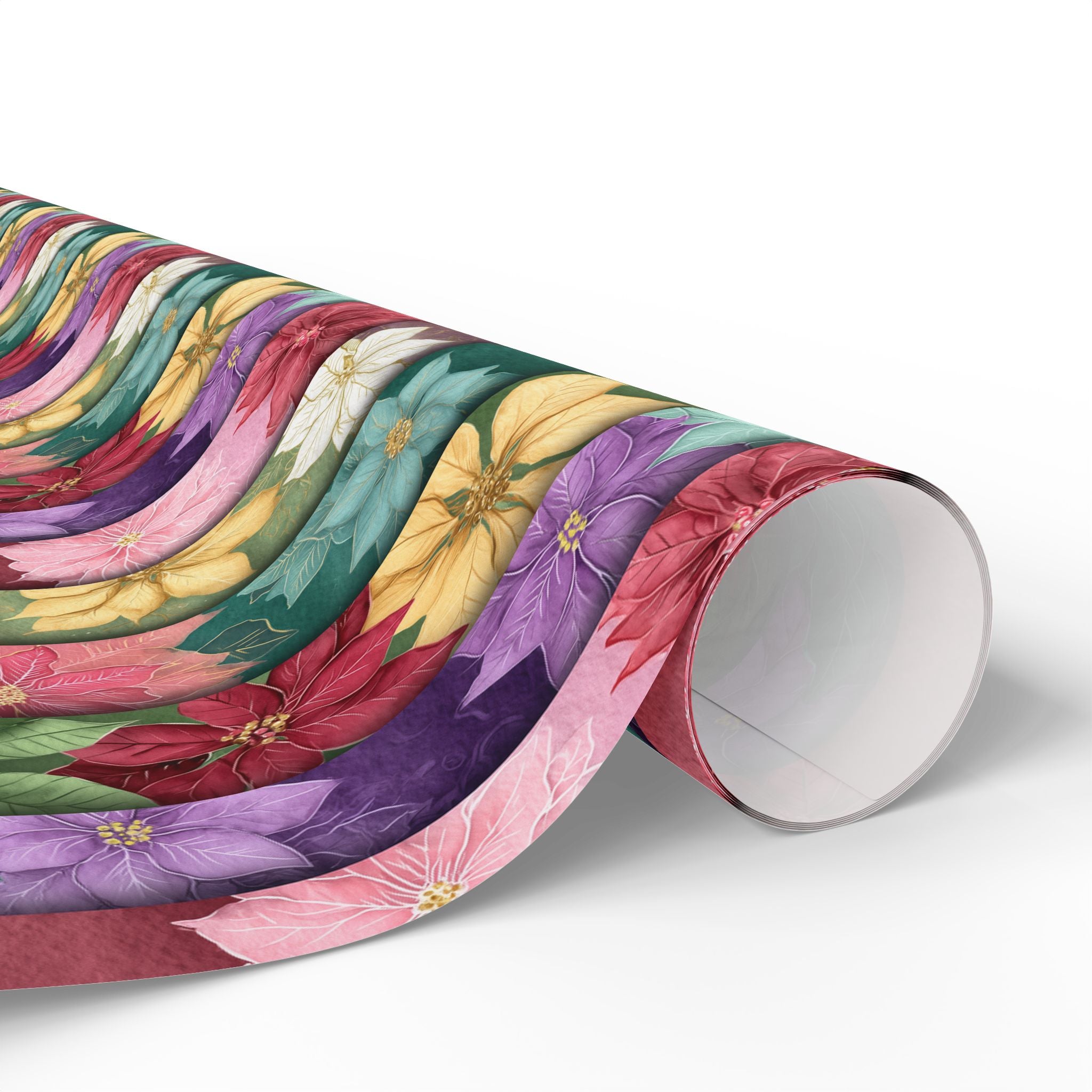 Floral Poinsettia Wrapping Paper — Festive Multicolor Holiday Gift Wrap Roll