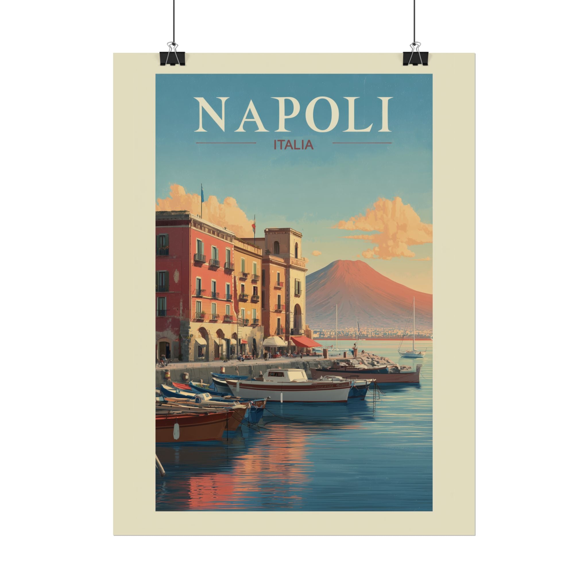 Naples Golden Hour: Vintage Italian Coastal Poster, Mediterranean Waterfront Landscape   |    Custom Orders Available