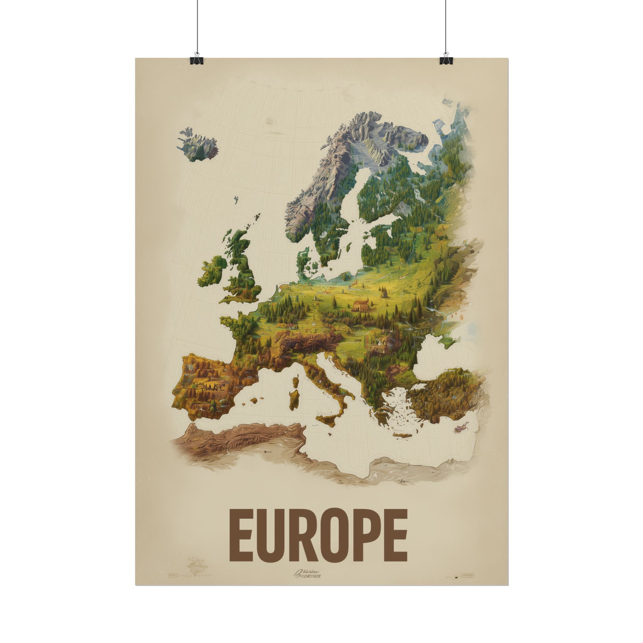 Europe Map Poster — Vintage Nature Scenic Travel Wall Art (Rolled Poster)
