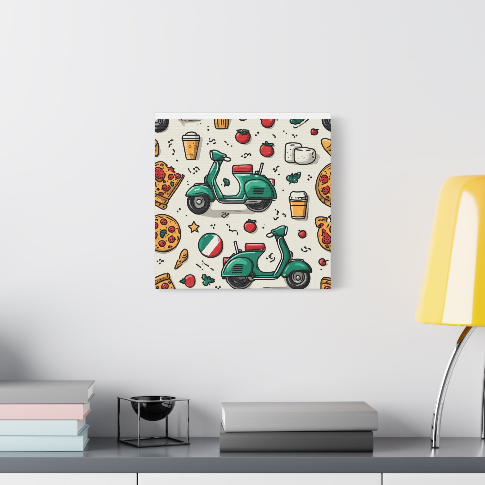 Vibrant Travel Nostalgia Canvas Art, Scooter Decor, Foodie Wall Art, Fun Home Decor, Gift for Adventurers, Kitchen Wall Hanging