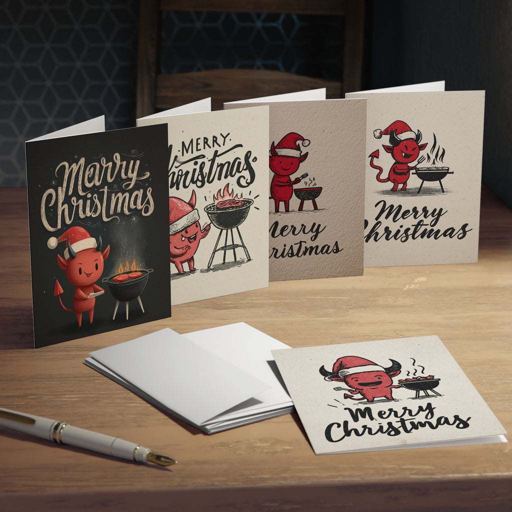 Christmas Greeting Cards 5-Pack | Barbeque BBQ Devil Christmas, Gift for Dad