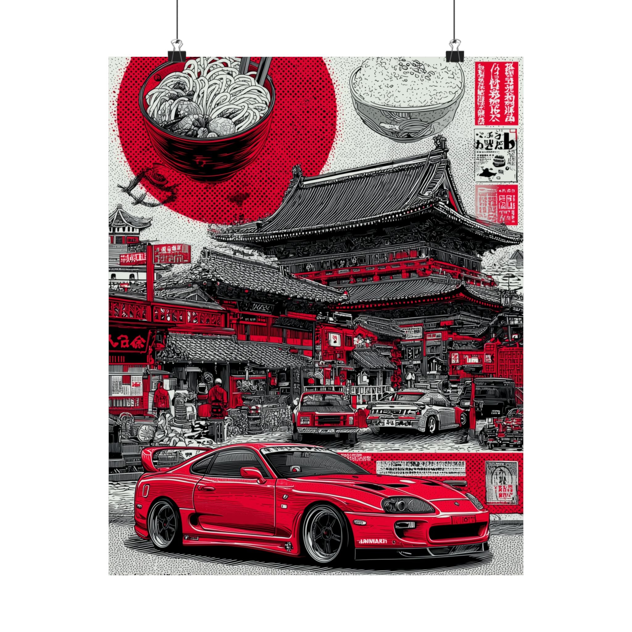 Vintage Japanese Art Poster, Retro Car Wall Art, Anime Room Decor, Japanese Culinary Culture Print, Gifts for Car Lovers