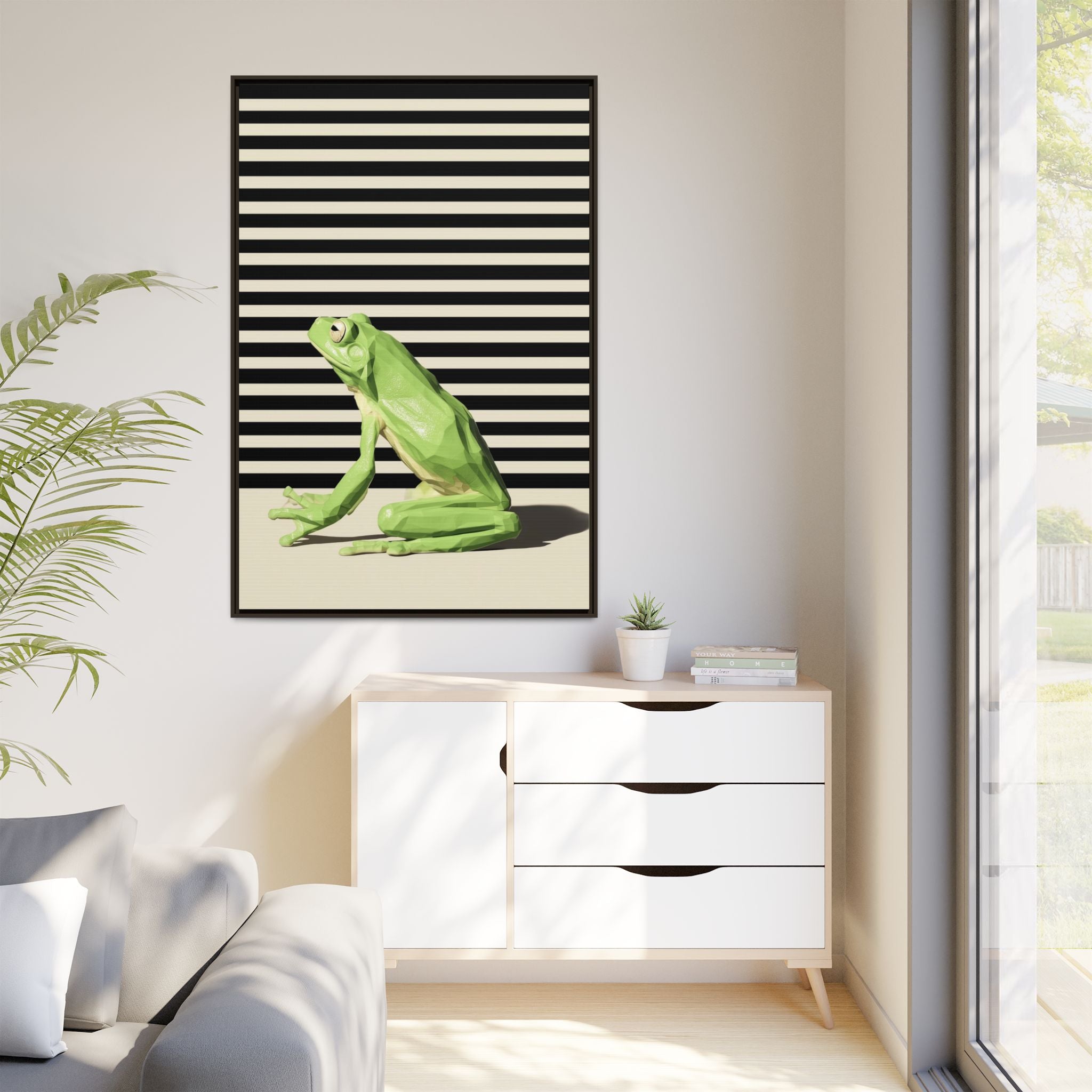 Geometric Frog Framed Print : Low-Poly Amphibian Design, Contemporary Minimalist Art   |  Personalized & Custom Orders Available